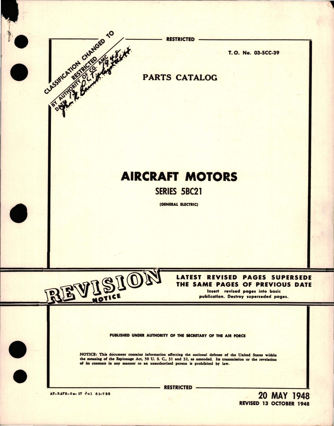 Sample page 1 from AirCorps Library document: Parts Catalog for Aircraft Motors - Series 5BC21 