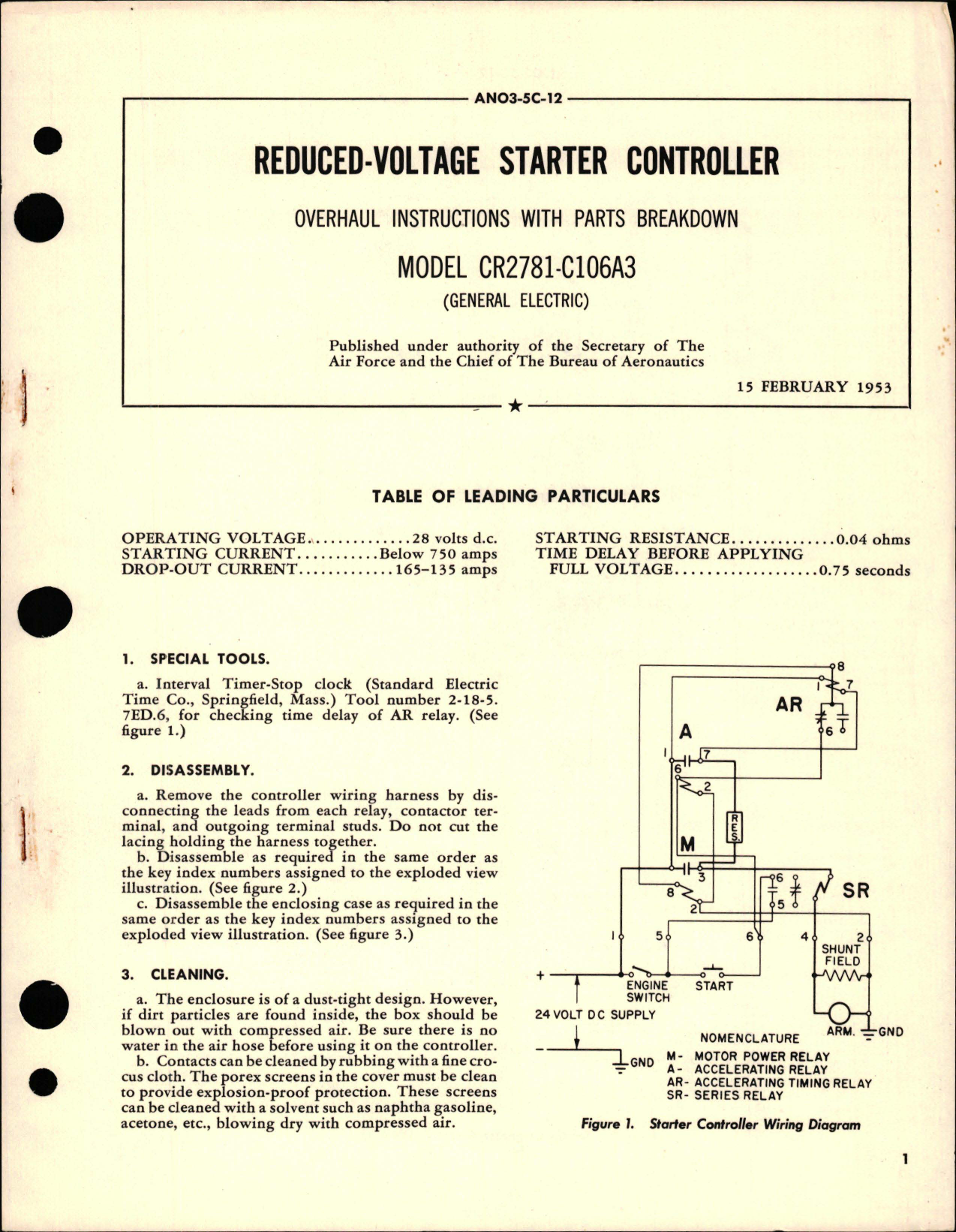 Sample page 1 from AirCorps Library document: Overhaul Instructions with Parts Breakdown for Reduced Voltage Starter Controller - Model CR2781-C106A3 