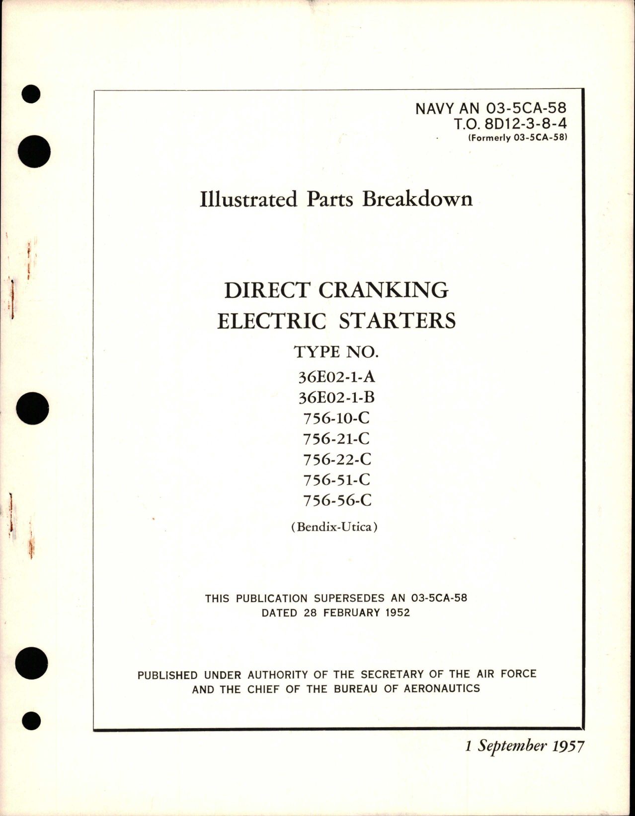 Sample page 1 from AirCorps Library document: Illustrated Parts Breakdown for Direct Cranking Electric Starters 