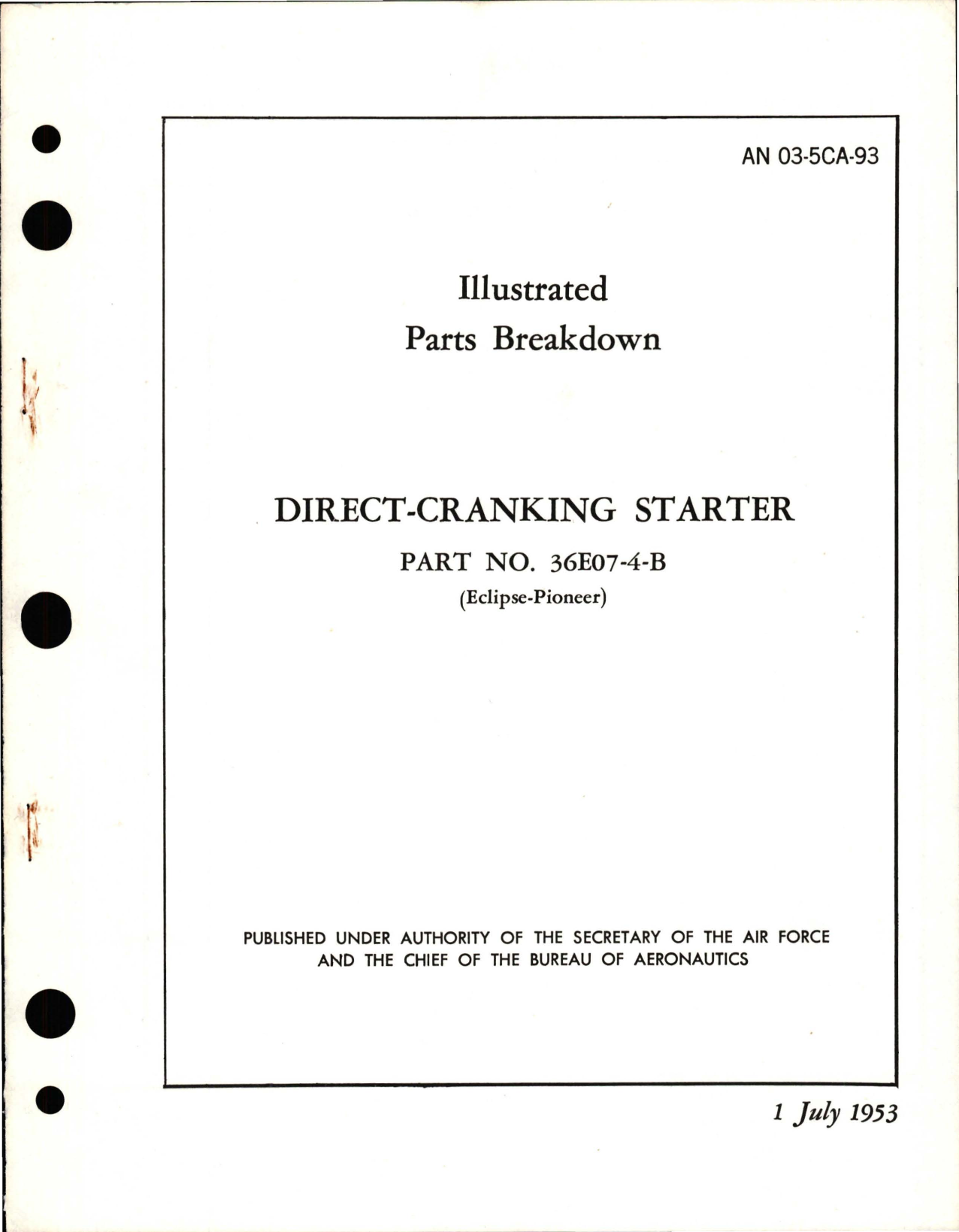 Sample page 1 from AirCorps Library document: Illustrated Parts Breakdown for Direct-Cranking Starter - Part 36E07-4-B