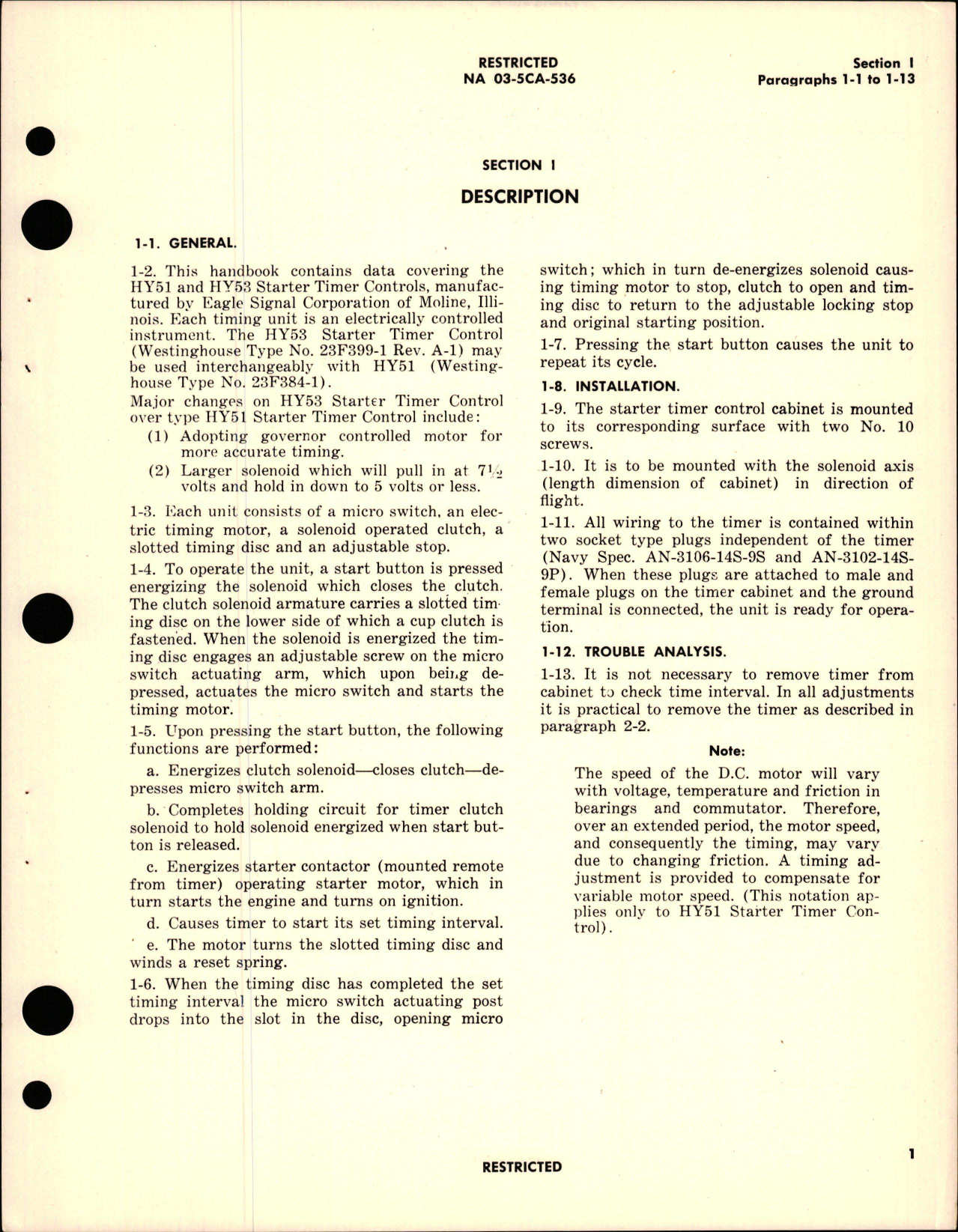 Sample page 7 from AirCorps Library document: Operation, Service, Overhaul Instructions with Parts Catalog for Starter Timer Control - Model HY-51
