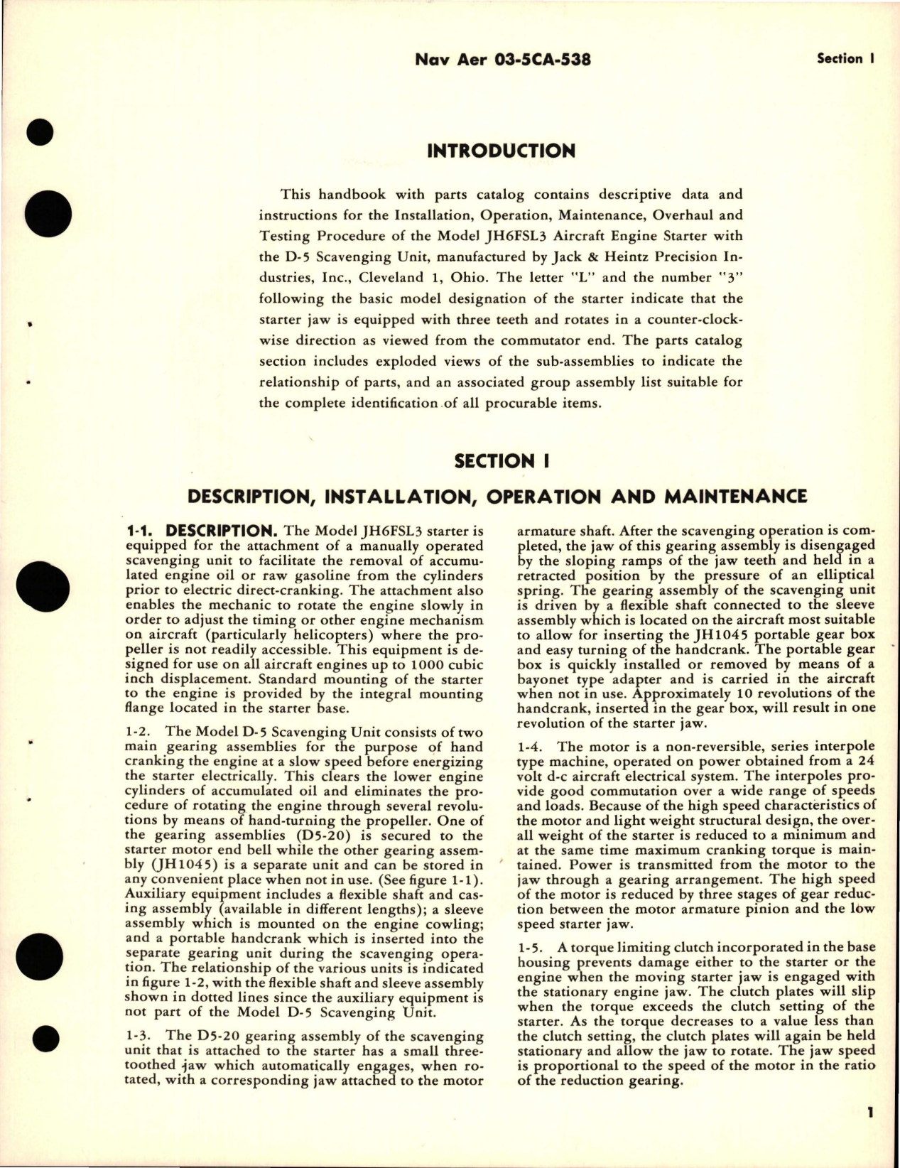 Sample page 5 from AirCorps Library document: Operation, Service, and Overhaul Instructions with Parts Catalog for Starters with Scavenging Unit - Models JH6FSL3, D-5
