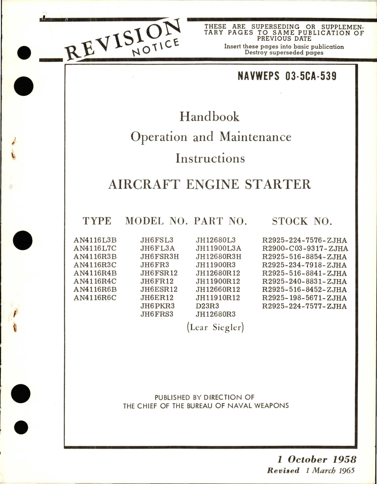 Sample page 1 from AirCorps Library document: Operation  and Maintenance Instructions for Engine Starter