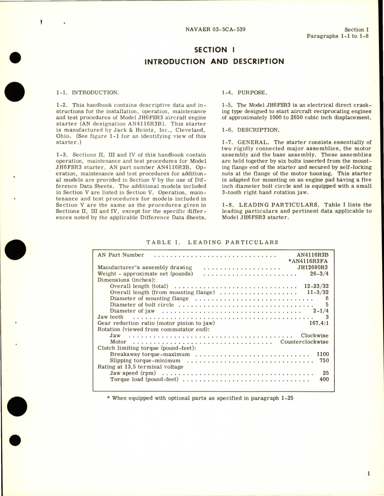 Sample page 5 from AirCorps Library document: Operation and Service Instructions for Engine Starter - Model JH 6 Series