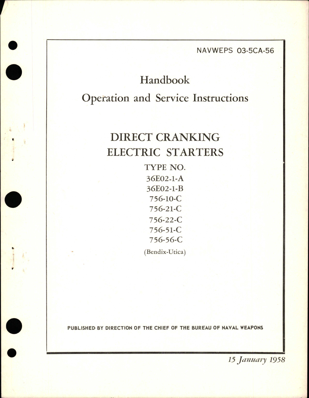 Sample page 1 from AirCorps Library document: Operation and Service Instructions for Direct Cranking Electric Starters 