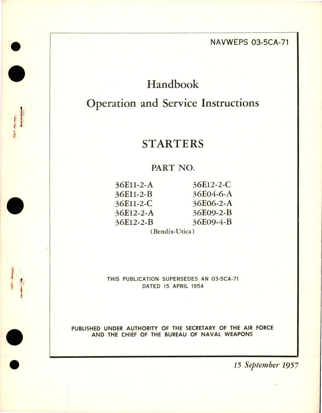 Sample page 1 from AirCorps Library document: Operation and Service Instructions for Starters 