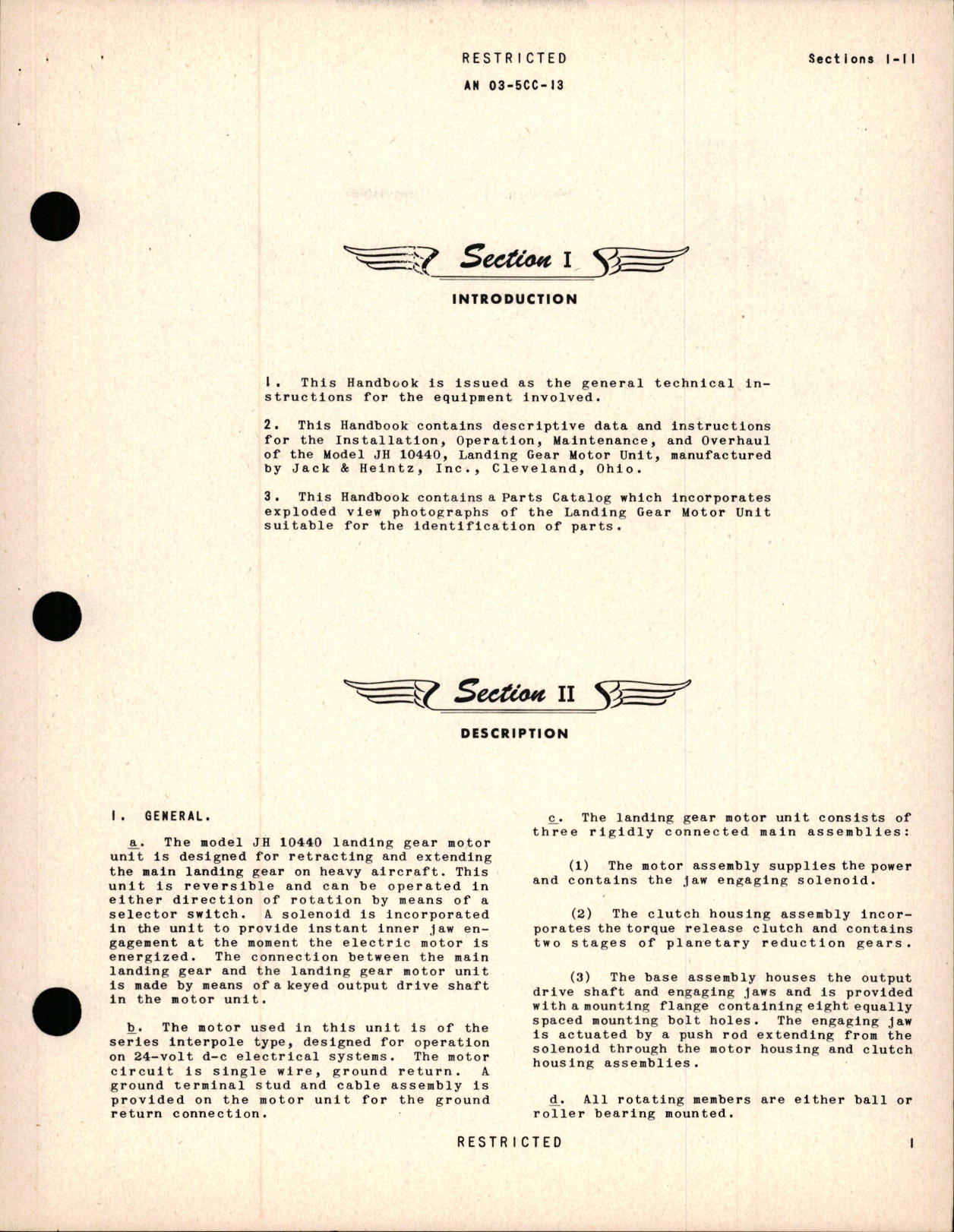 Sample page 5 from AirCorps Library document: Instructions with Parts Catalog for Landing Wheel Retracting Motor - Model JH 10440