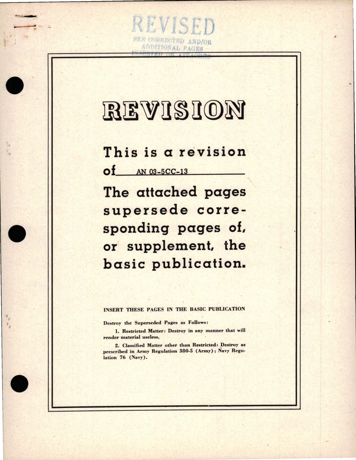 Sample page 1 from AirCorps Library document: Revision to Operation, Service, and Overhaul Instructions with Parts Catalog for Landing Wheel Retracting Motor - Model JH 10440