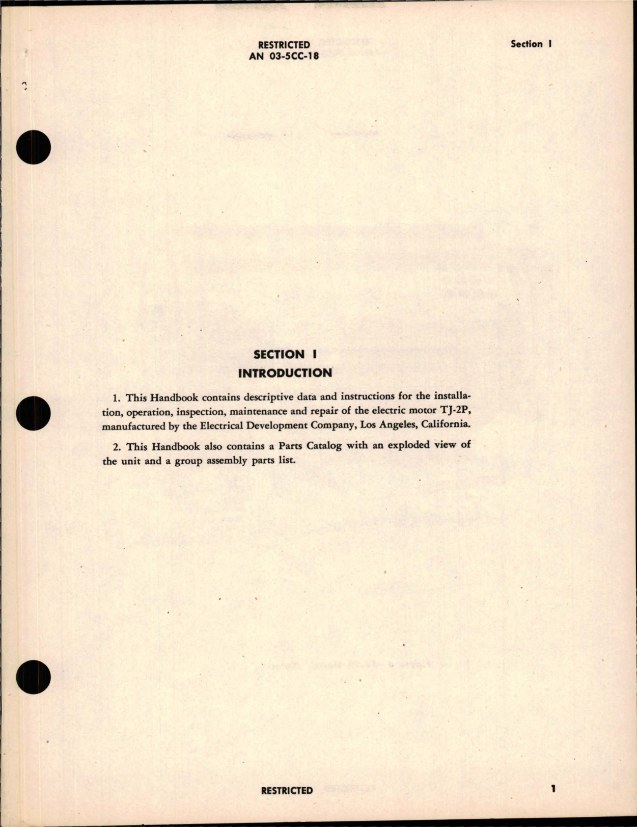 Sample page 5 from AirCorps Library document: Instructions with Parts Catalog for Electric Motor - Model TJ-2P