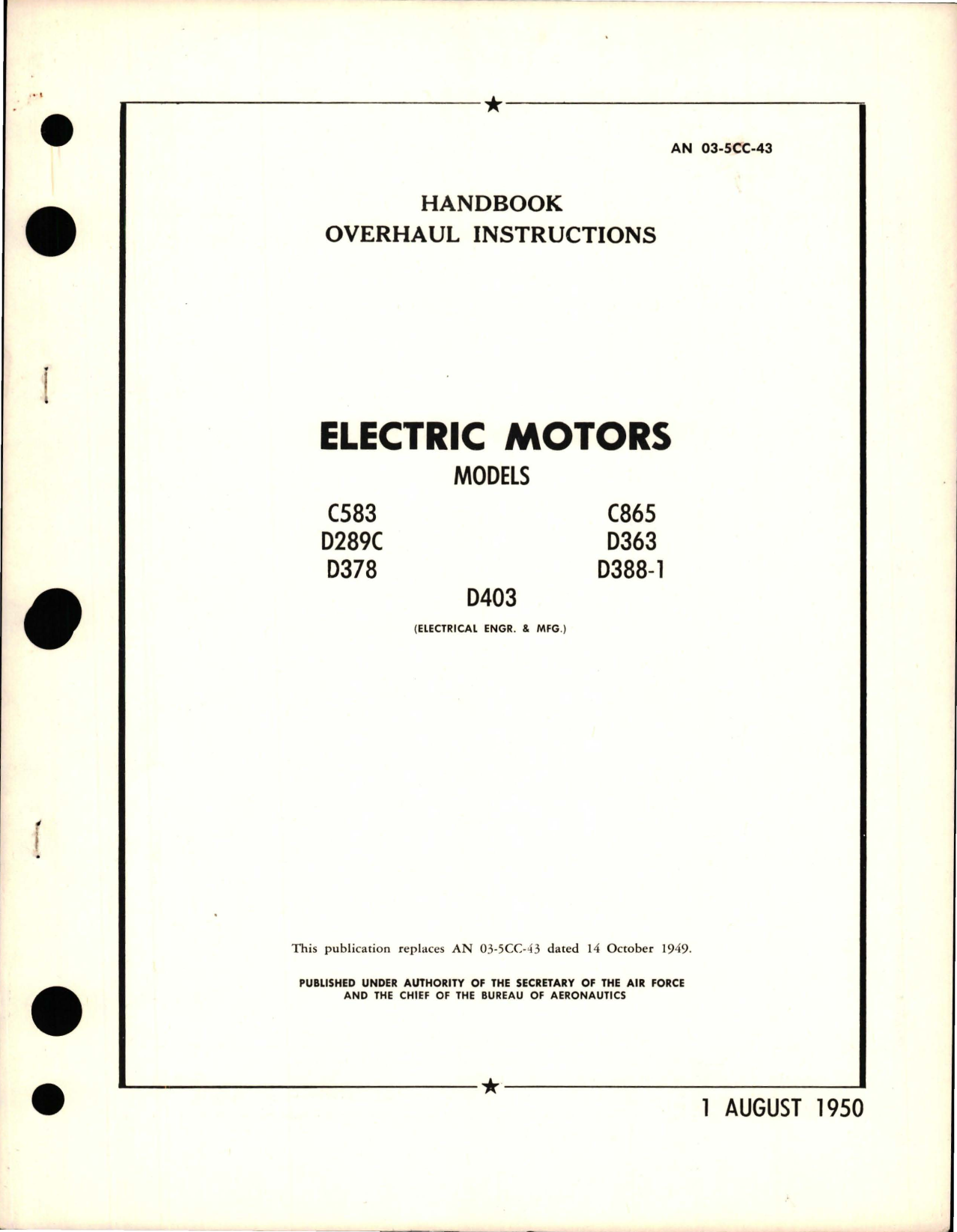 Sample page 1 from AirCorps Library document: Overhaul Instructions for Electric Motors 