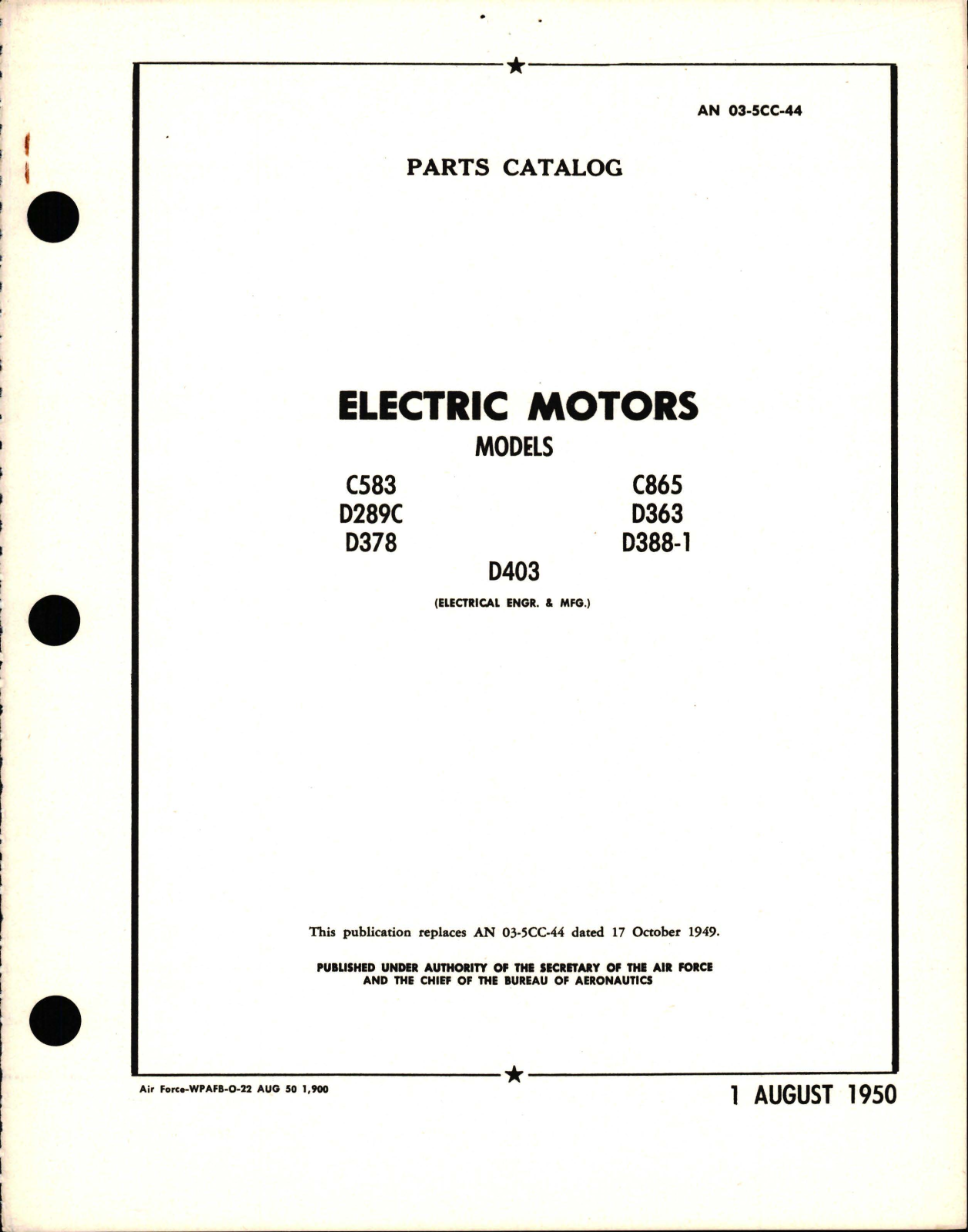 Sample page 1 from AirCorps Library document: Parts Catalog for Electric Motors 