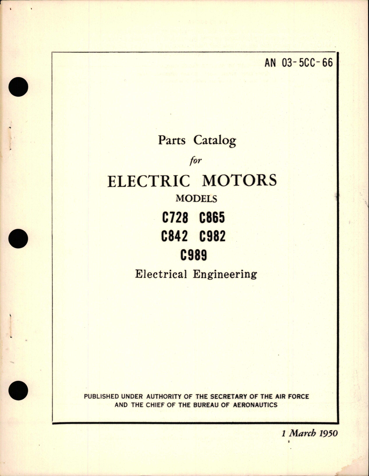 Sample page 1 from AirCorps Library document: Parts Catalog for Electric Motors 