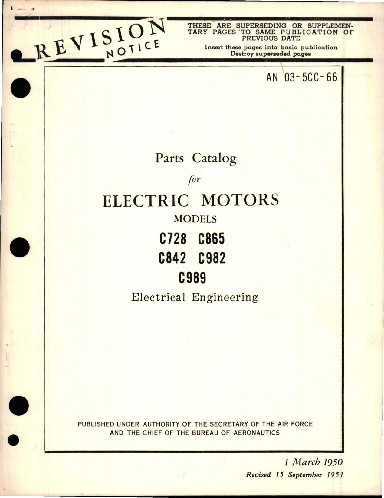 Sample page 1 from AirCorps Library document: Parts Catalog for Electric Motors 