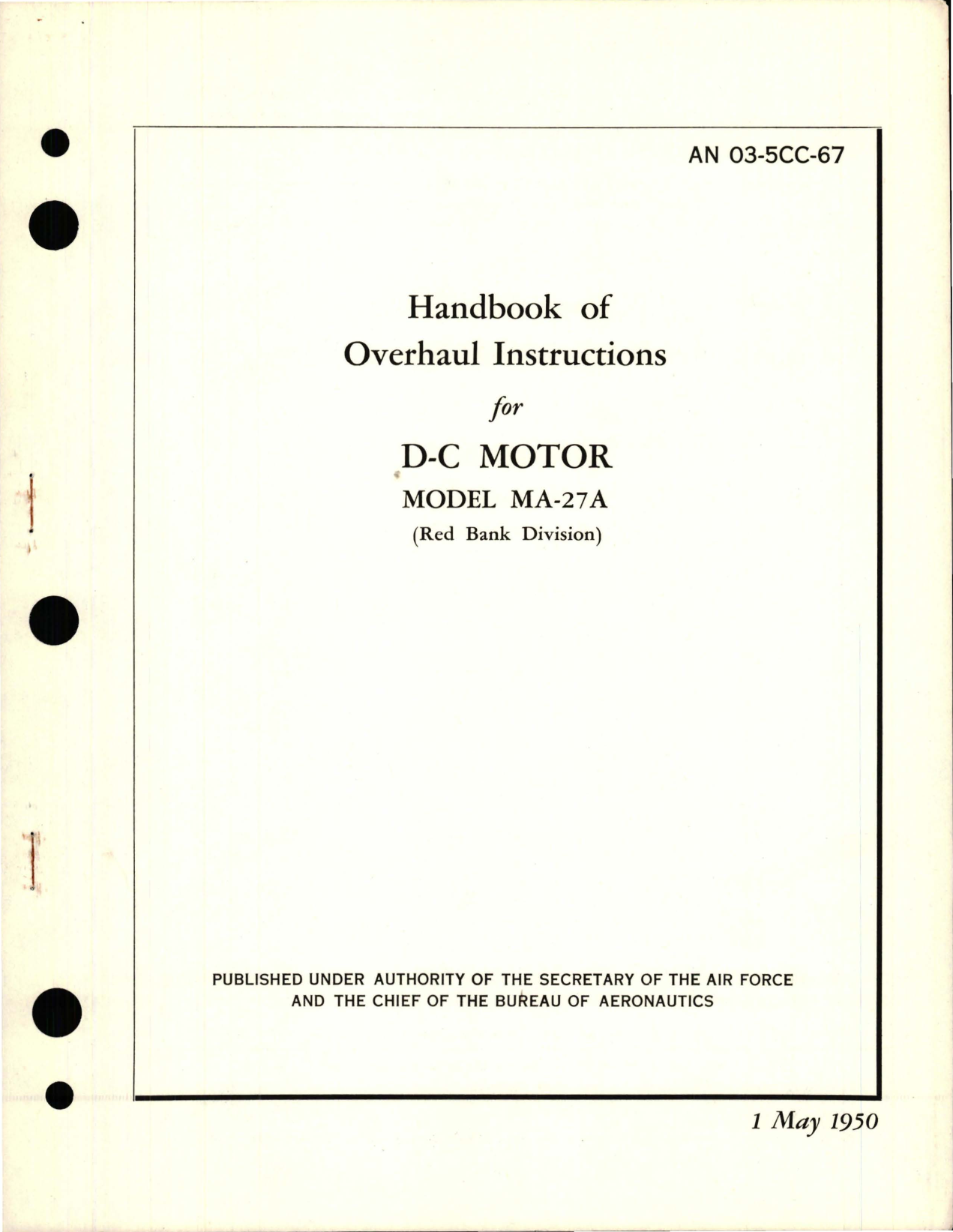 Sample page 1 from AirCorps Library document: Overhaul Instructions for D-C Motor - Model MA-27A