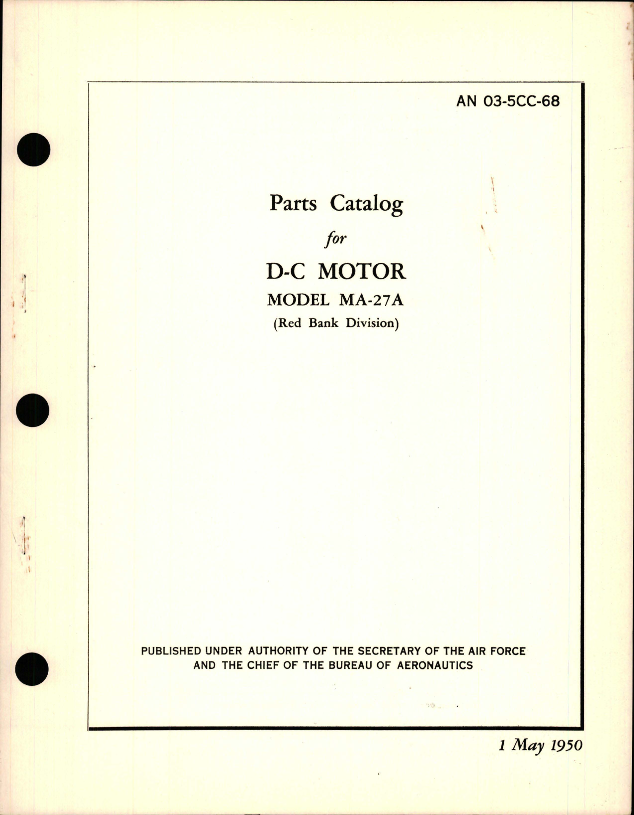 Sample page 1 from AirCorps Library document: Parts Catalog for D-C Motors - Model MA-27A