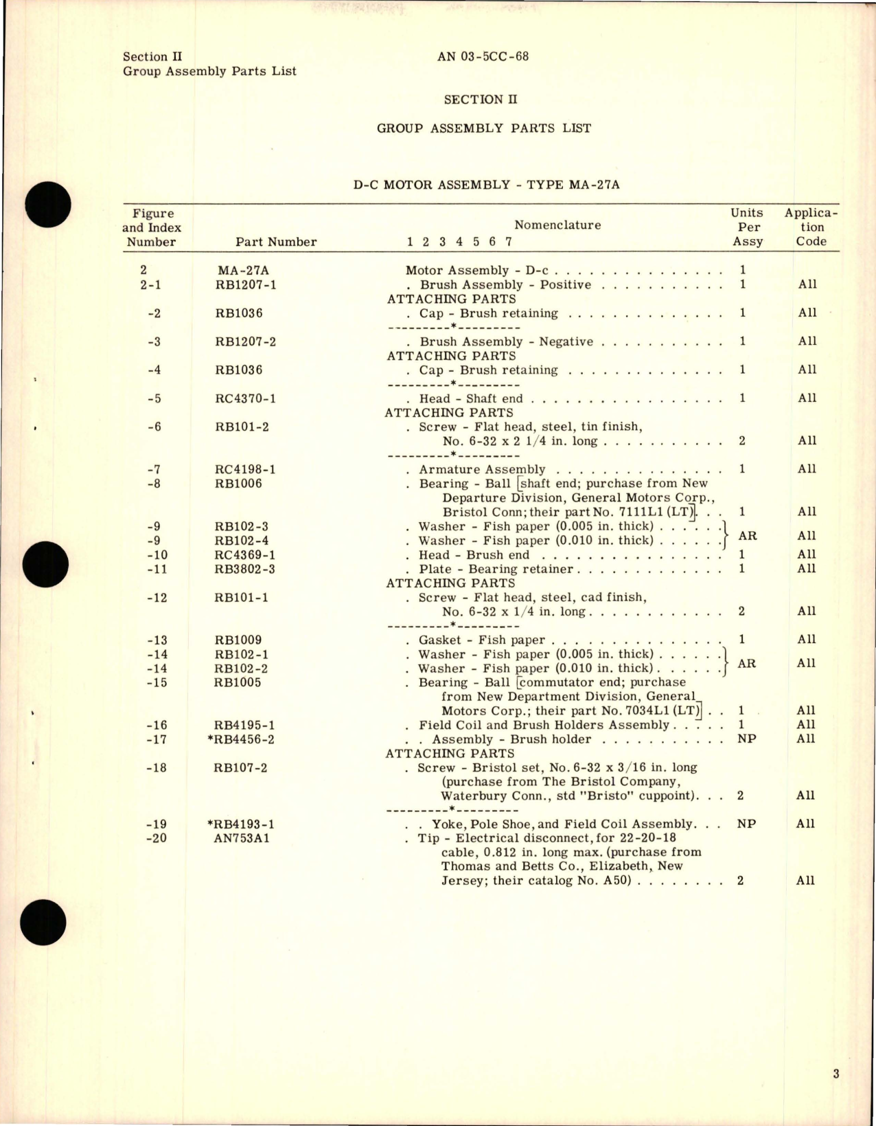 Sample page 5 from AirCorps Library document: Parts Catalog for D-C Motors - Model MA-27A