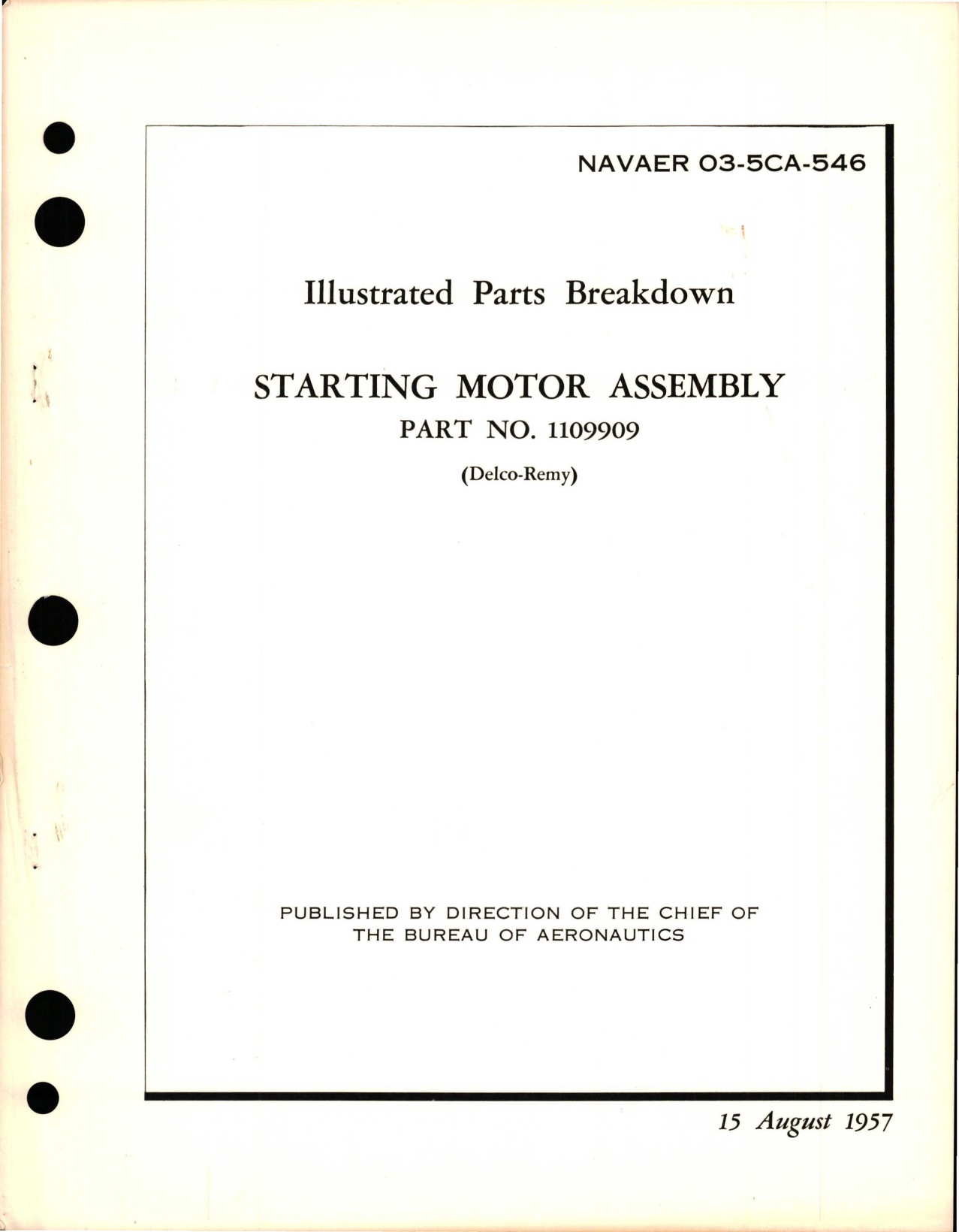 Sample page 1 from AirCorps Library document: Illustrated Parts Breakdown for Starting Motor Assembly - Part 1109909 