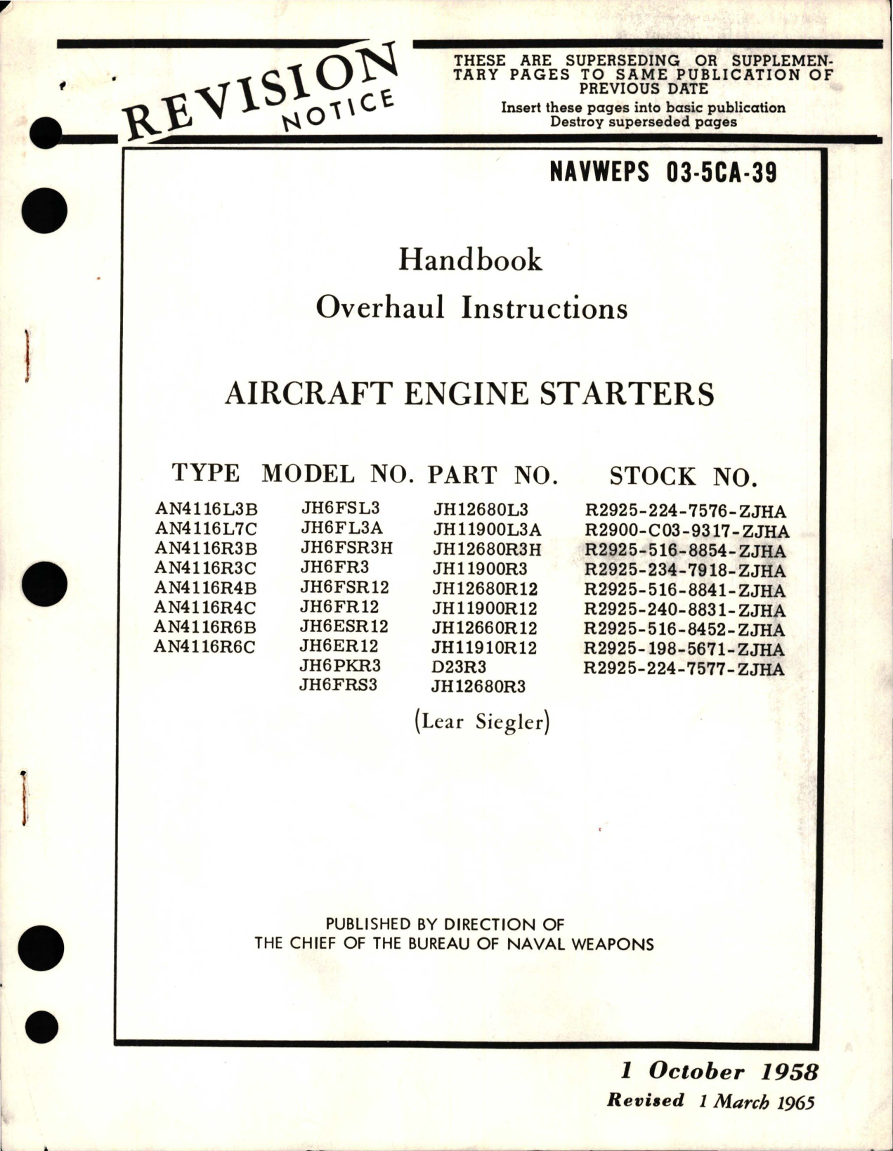 Sample page 1 from AirCorps Library document: Overhaul Instructions for Engine Starters
