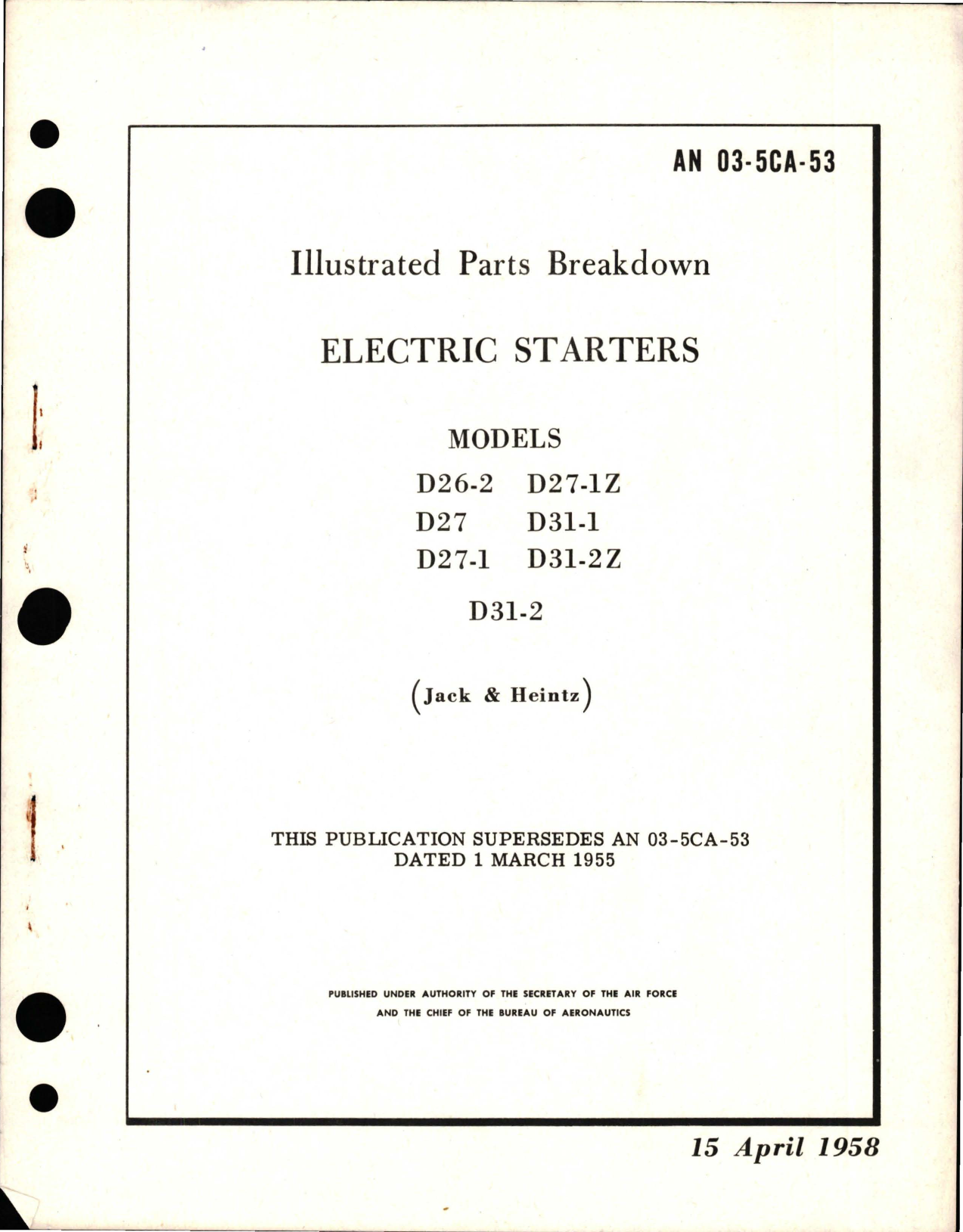 Sample page 1 from AirCorps Library document: Illustrated Parts Breakdown for Electric Starters