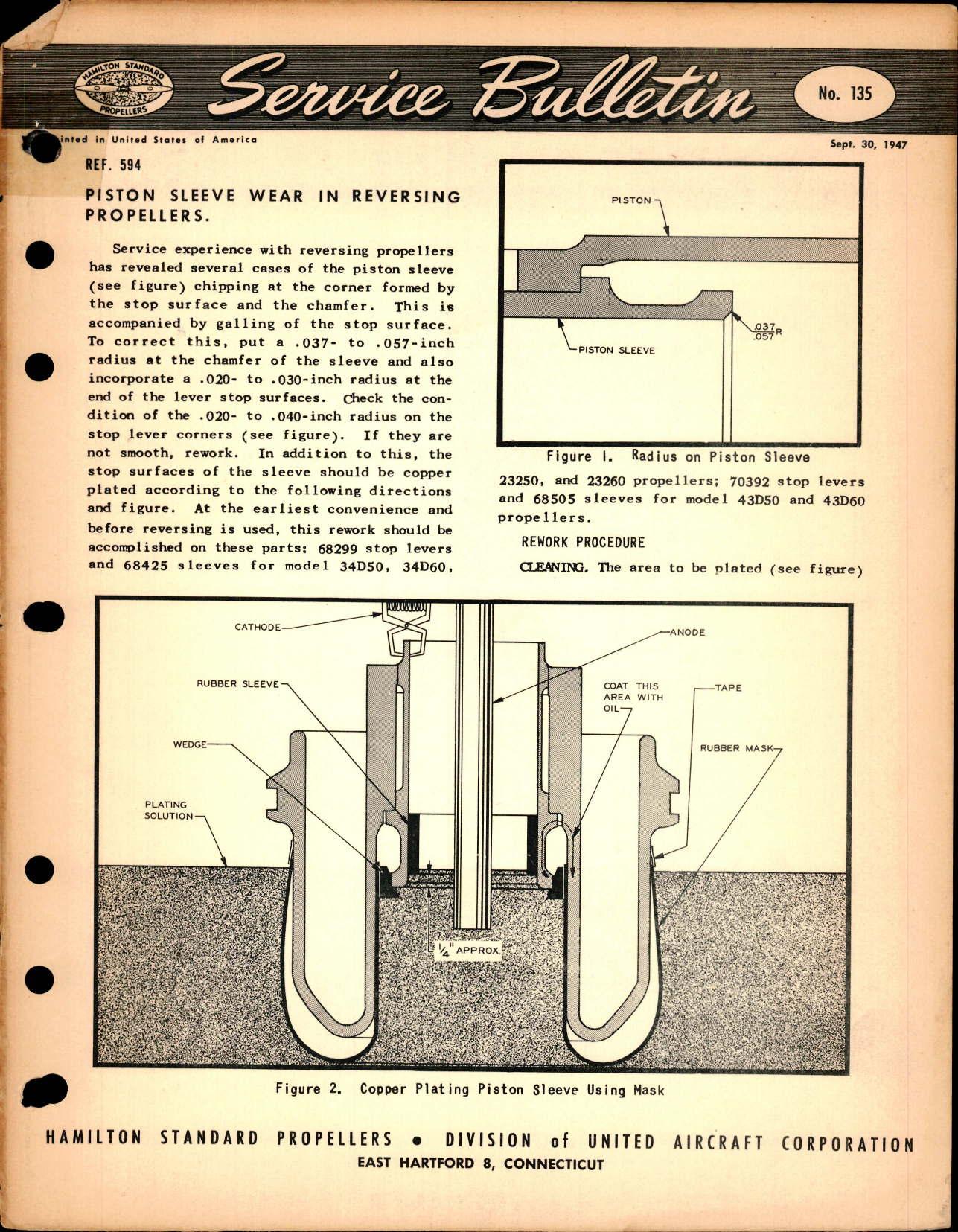 Sample page 1 from AirCorps Library document: Piston Sleeve Wear in Reversing Propellers, Ref 594