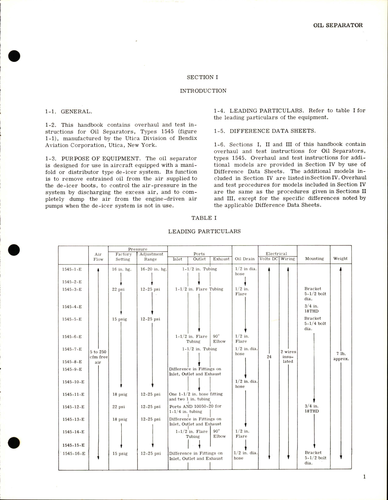 Sample page 5 from AirCorps Library document: Overhaul Instructions for Oil Separator - Section 1-1