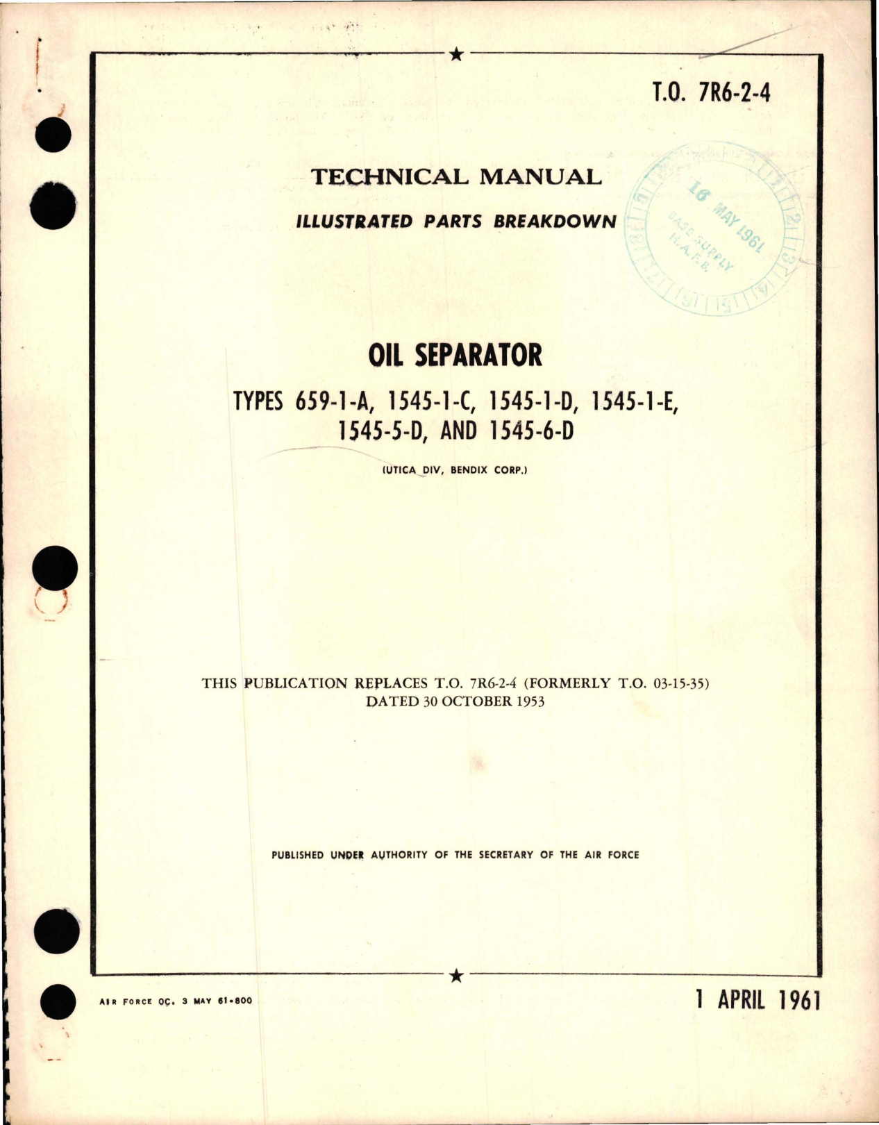 Sample page 1 from AirCorps Library document: Illustrated Parts Breakdown for Oil Separator 
