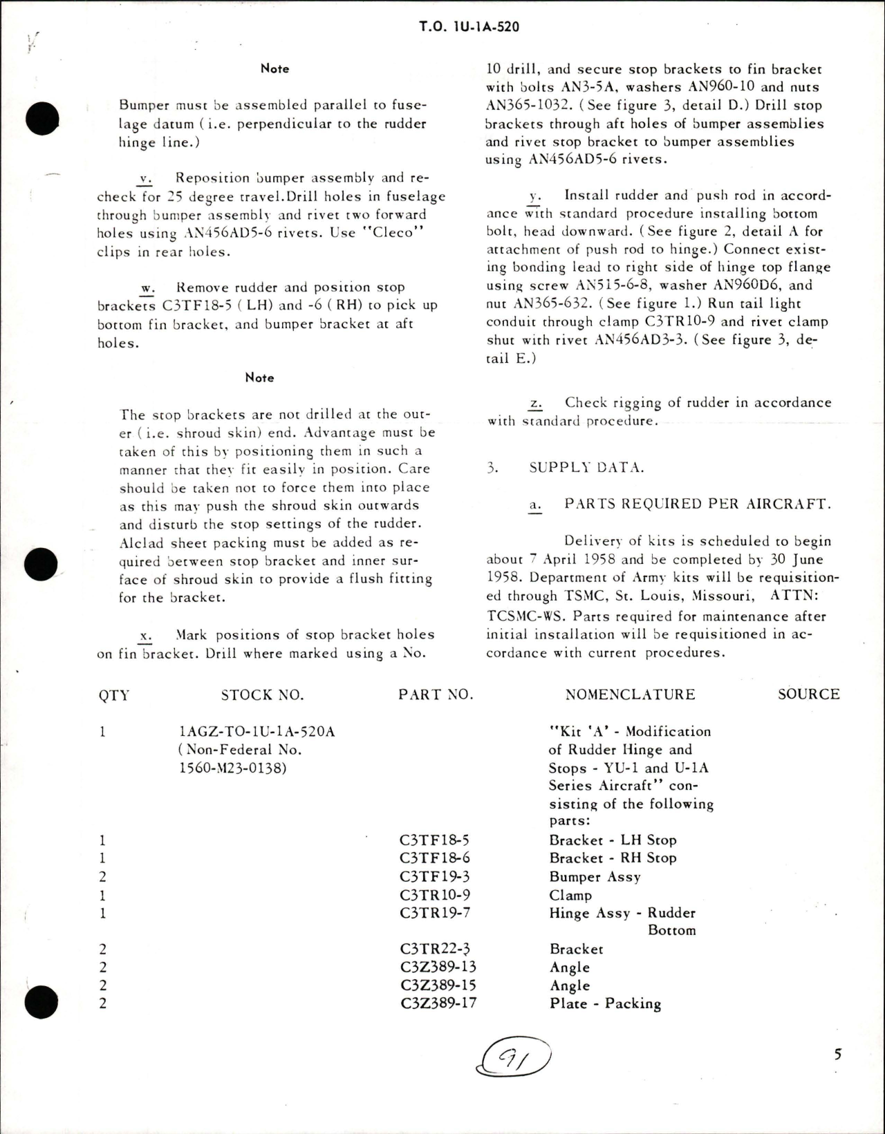 Sample page 5 from AirCorps Library document: Modification of Rudder Hinge & Stops on YU-1 and U-1A