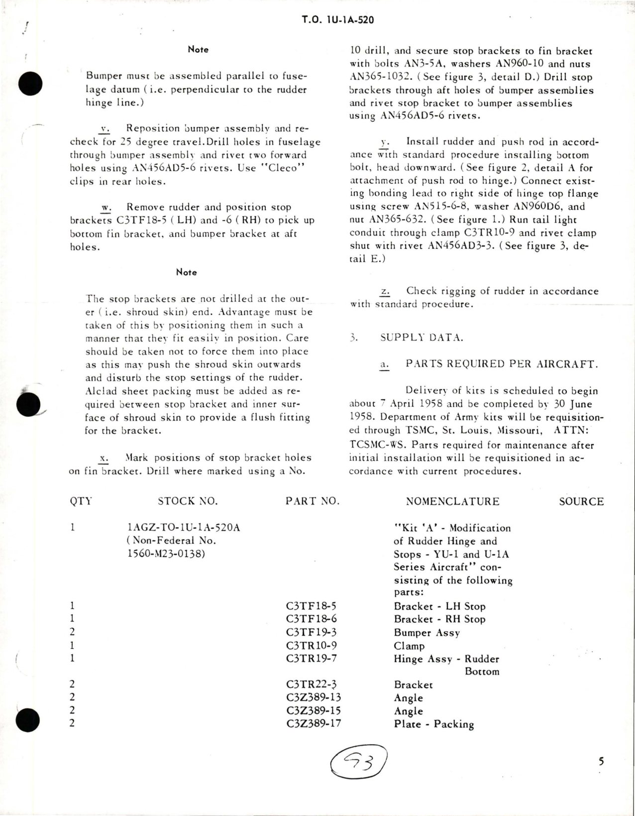 Sample page 7 from AirCorps Library document: Modification of Rudder Hinge & Stops on YU-1 and U-1A