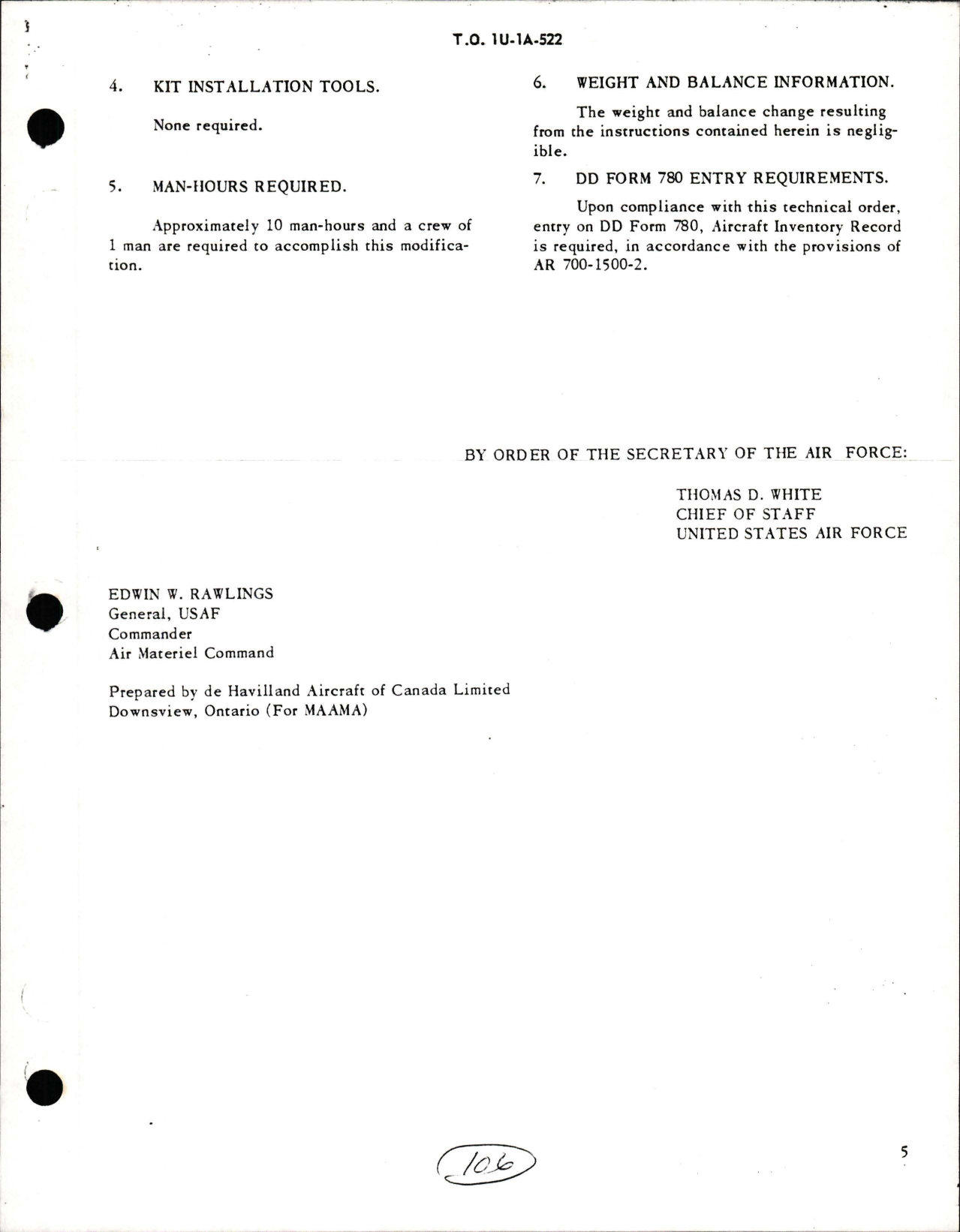 Sample page 5 from AirCorps Library document: Installation of Additional Tie Down Fittings for YU-1 and U-1A