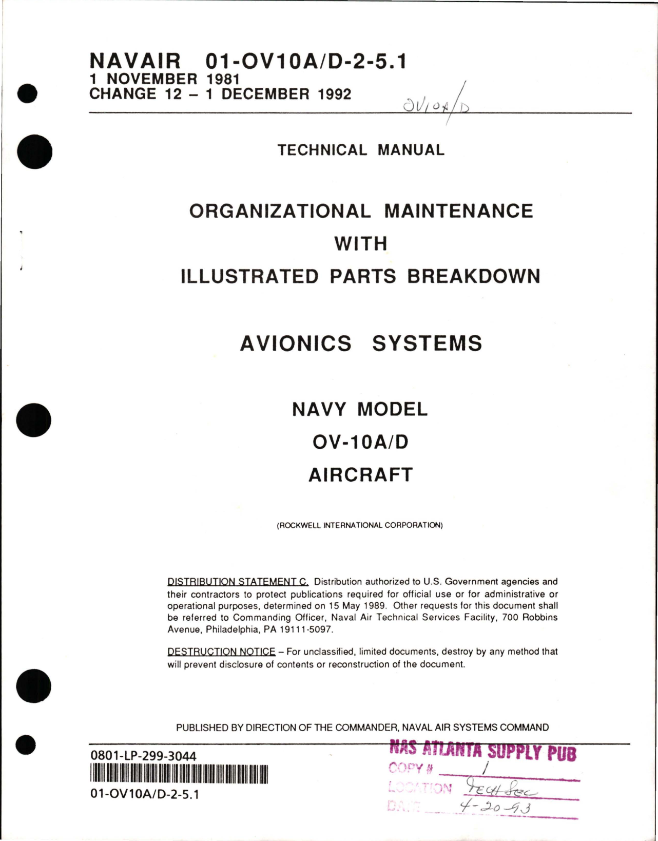 Sample page 1 from AirCorps Library document: Organizational Maintenance with Illustrated Parts Breakdown for Avionics Systems for OV-10A-D 