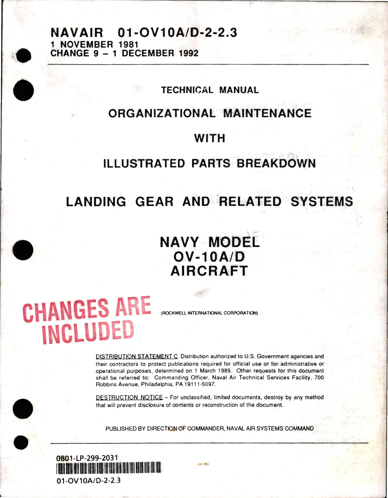 Sample page 1 from AirCorps Library document: Organizational Maintenance with Illustrated Parts Breakdown for Landing Gear and Related Systems for OV-10A/D 
