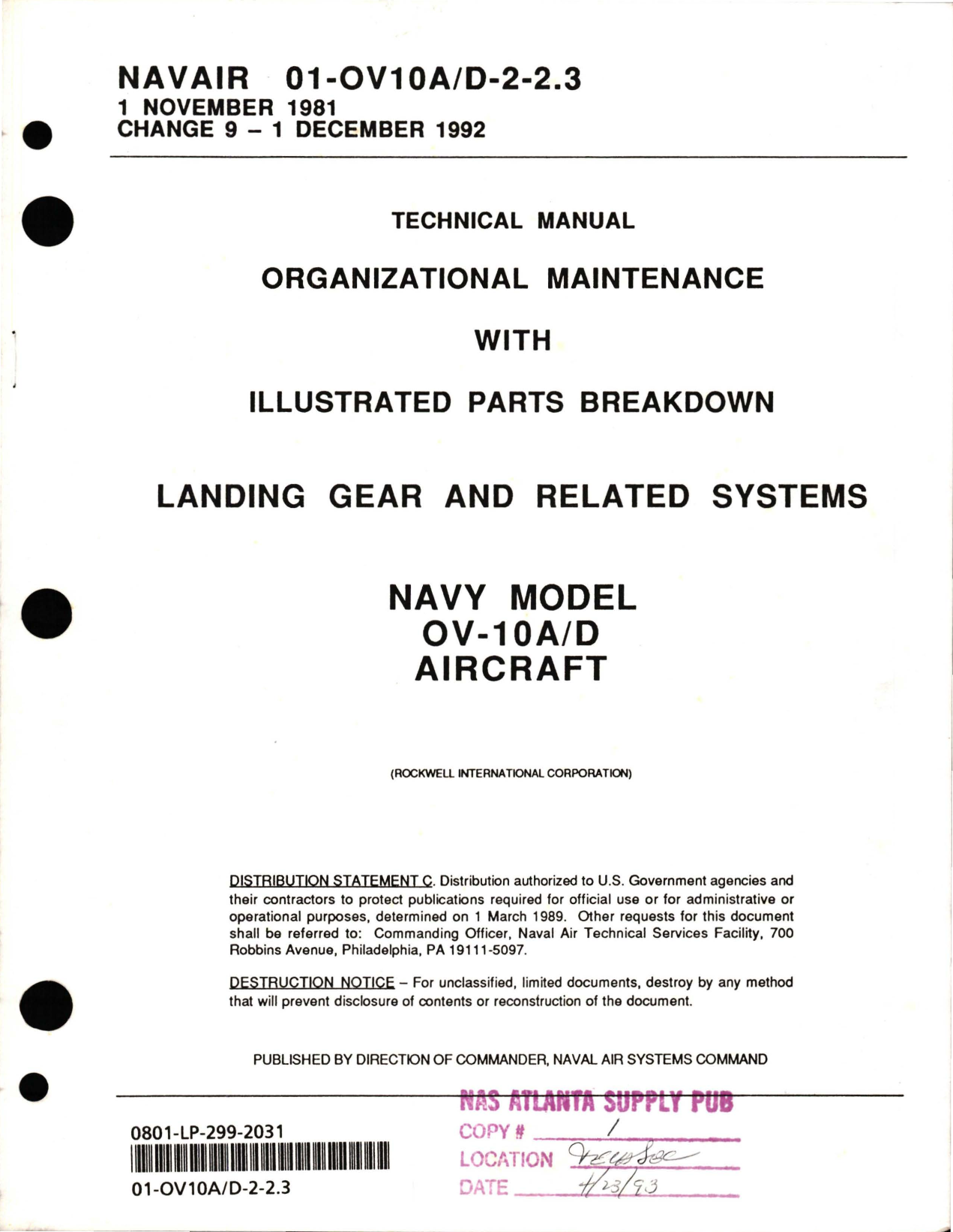 Sample page 1 from AirCorps Library document: Organizational Maintenance with Illustrated Parts Breakdown for Landing Gear and Related Systems for OV-10A/D