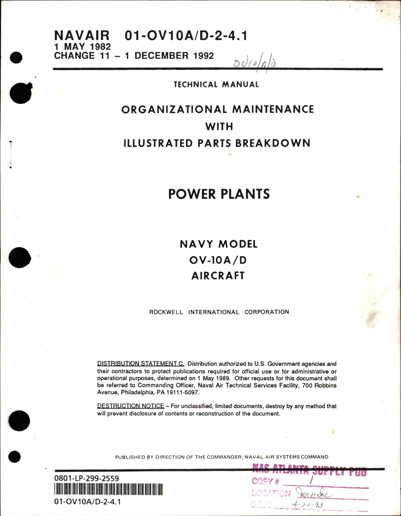 Sample page 1 from AirCorps Library document: Organizational Maintenance with Illustrated Parts Breakdown for Power Plants on the OV-10A/D