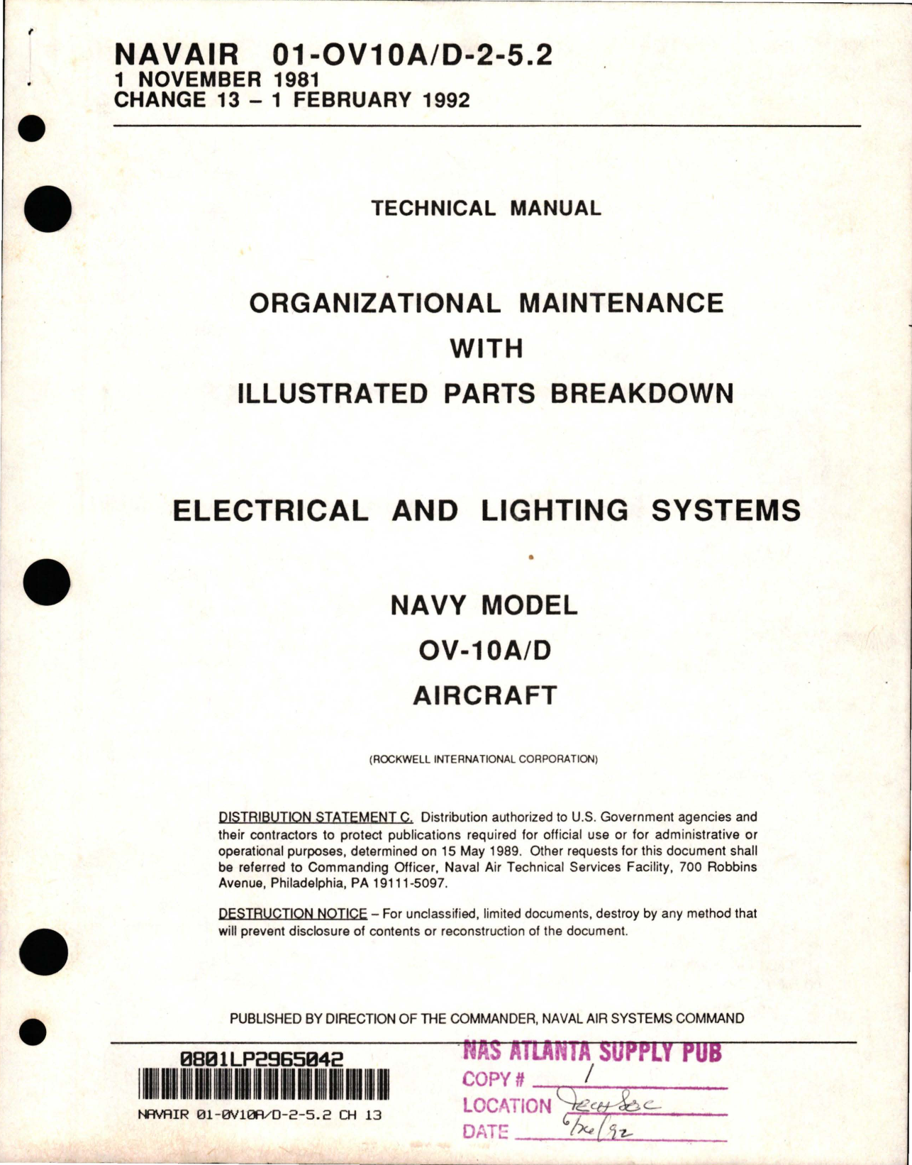 Sample page 1 from AirCorps Library document: Organizational Maintenance with Illustrated Parts Breakdown for Electrical and Lighting Systems for OV-10A/D