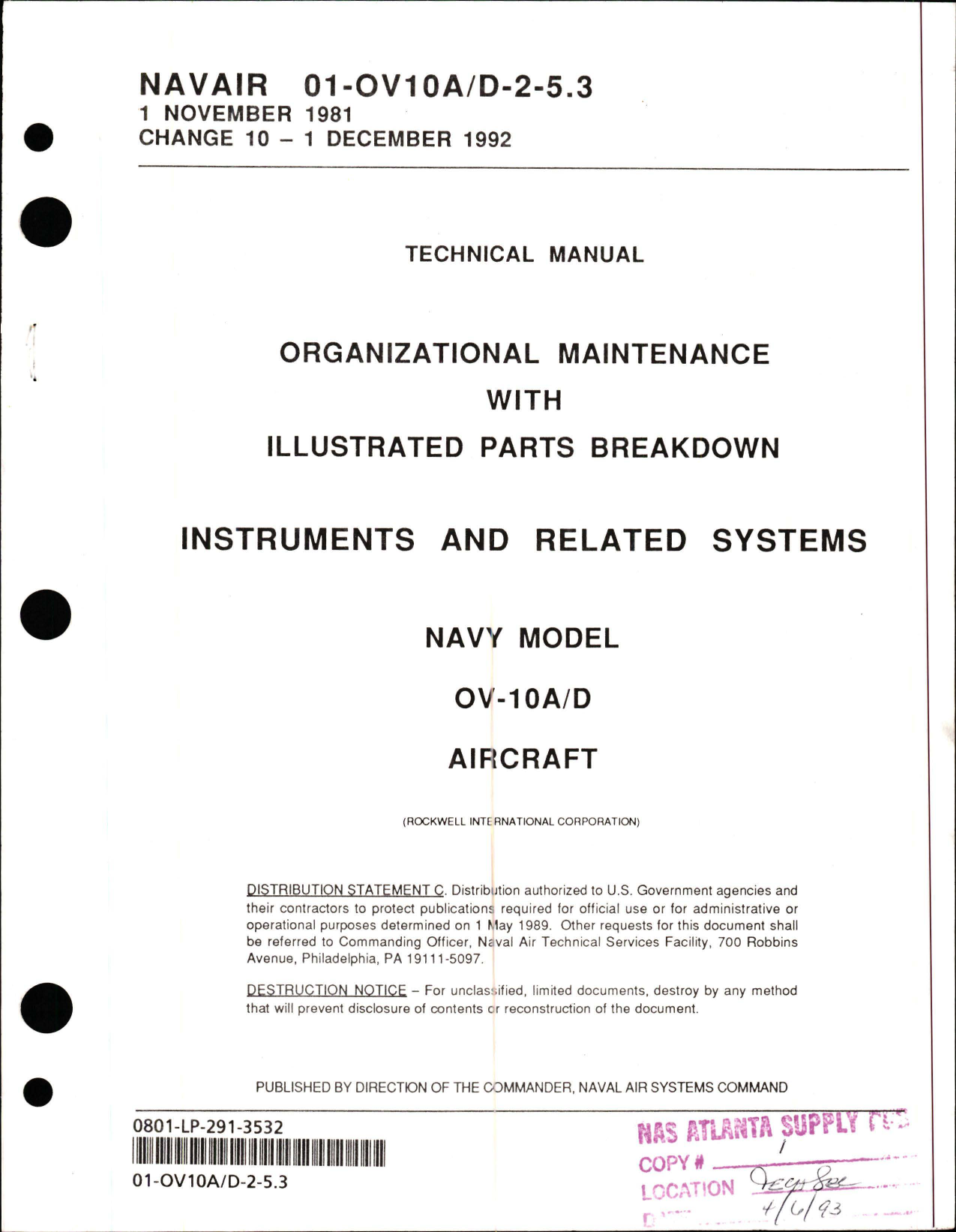 Sample page 1 from AirCorps Library document: Organizational Maintenance with Illustrated Parts Breakdown for Instruments and Related Systems for OV-10A/D