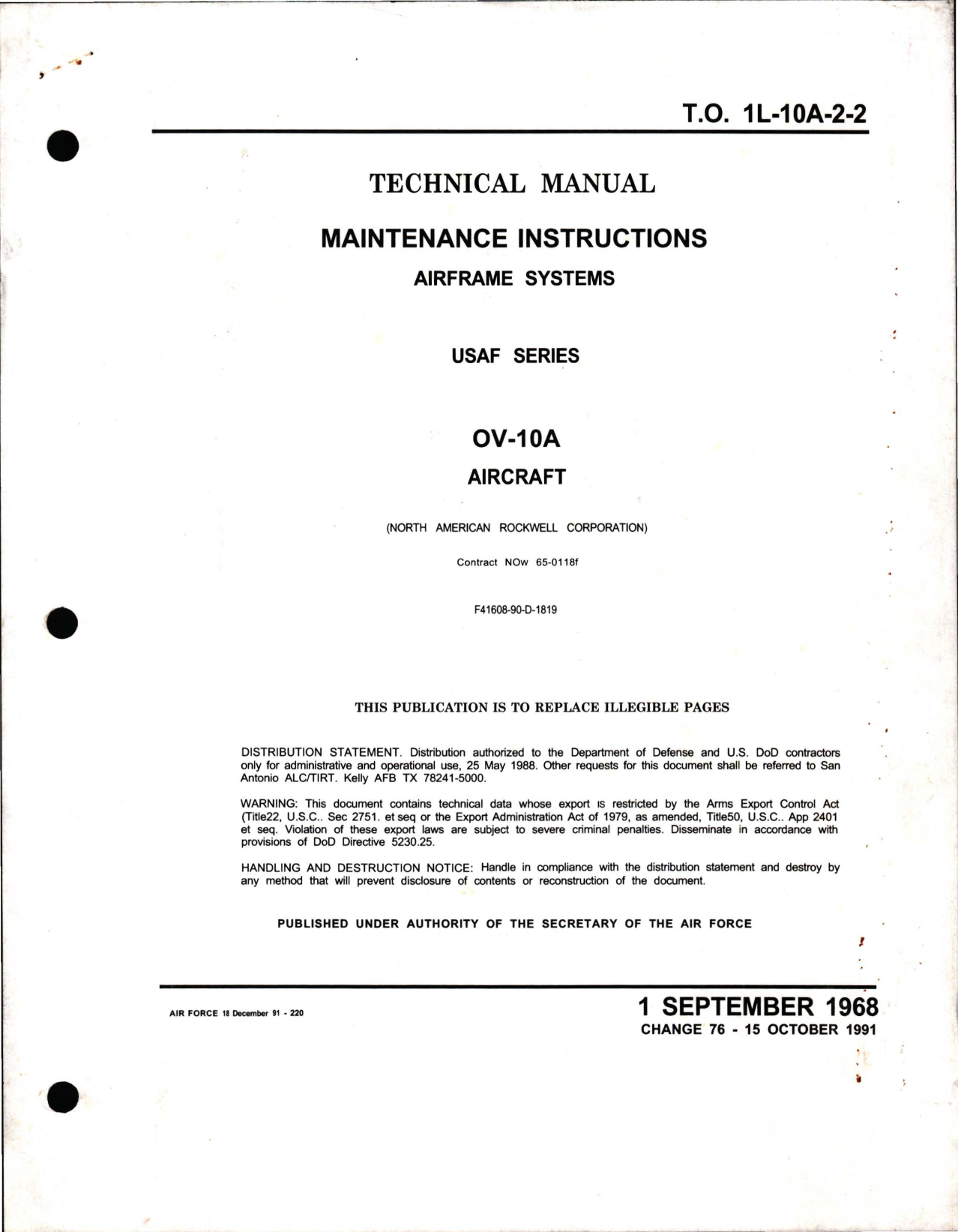 Sample page 1 from AirCorps Library document: Maintenance Instructions for Airframe Systems on OV-10A