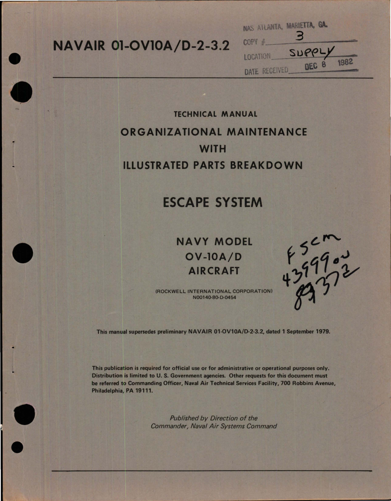 Sample page 1 from AirCorps Library document: Organizational Maintenance with Illustrated Parts for Escape System for OV-10A/D