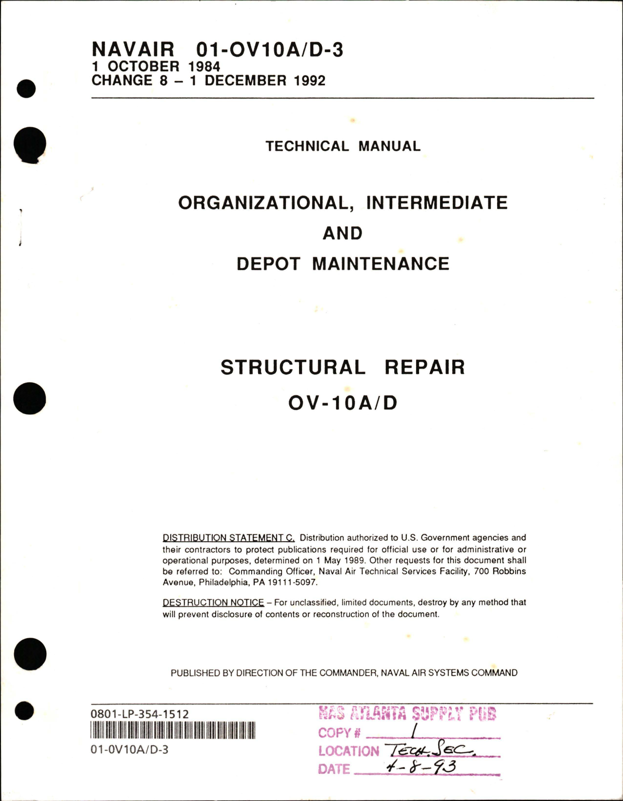 Sample page 1 from AirCorps Library document: Organizational, Intermediate and Depot Maintenance for Structural Repair on the OV-10A/D