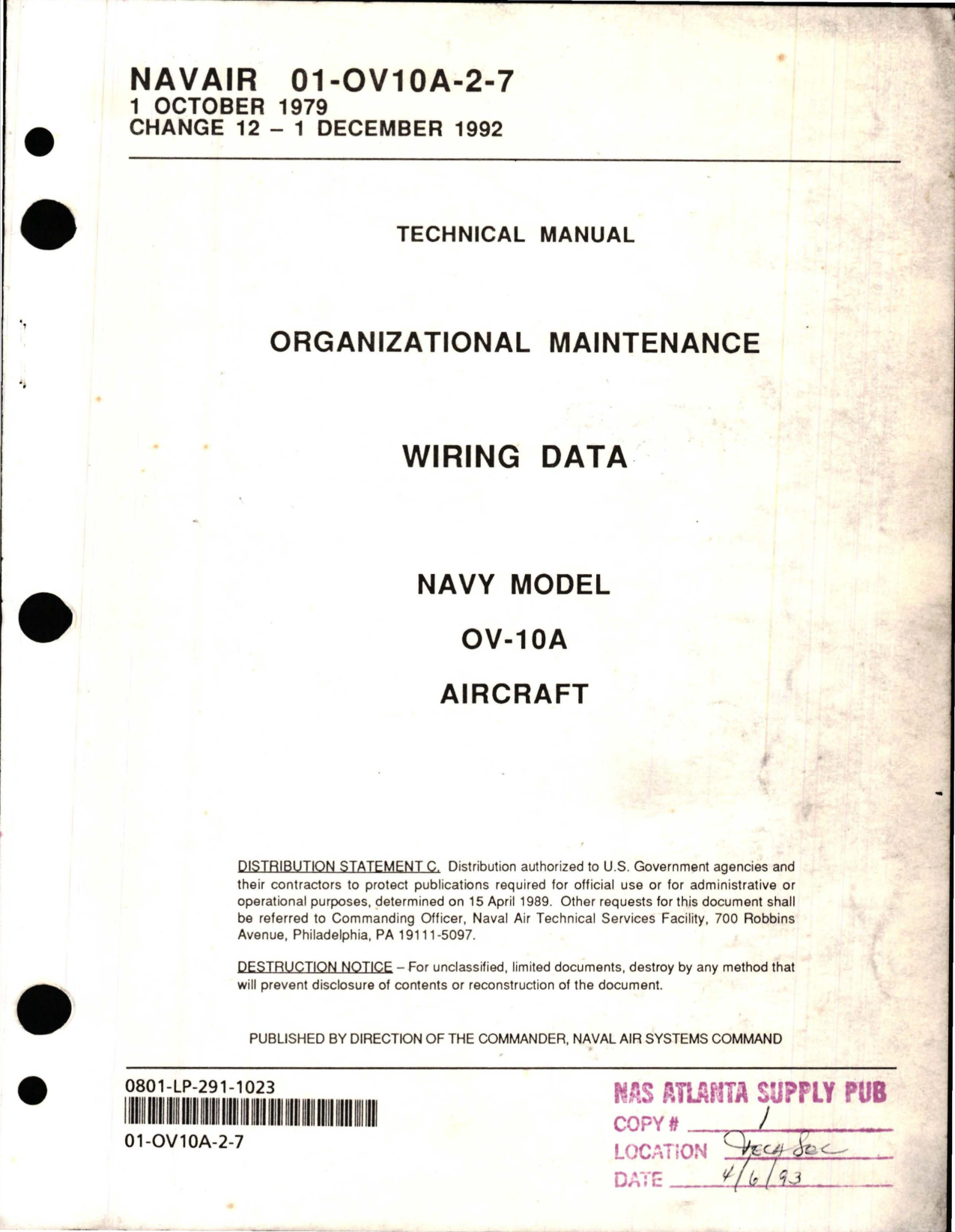 Sample page 1 from AirCorps Library document: Organizational Maintenance for Wiring Data for OV-10A