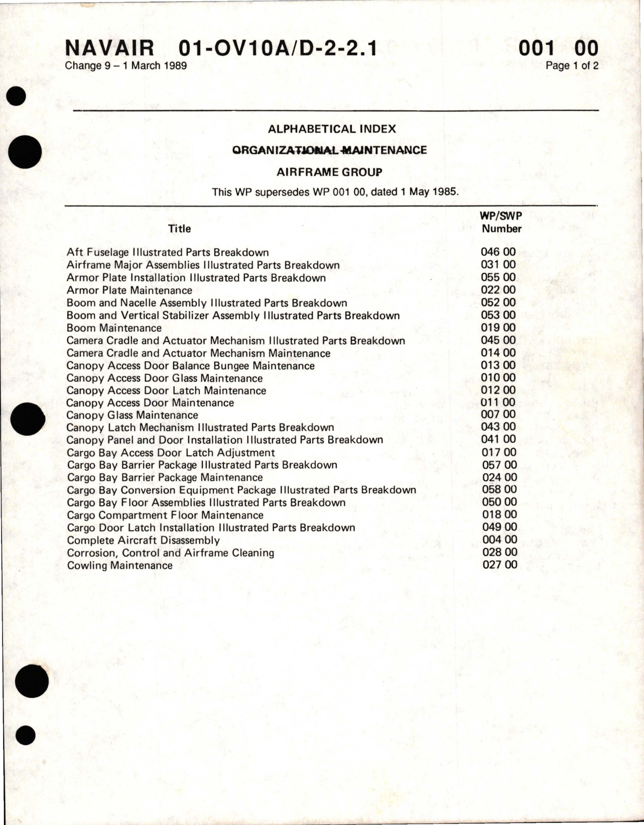 Sample page 9 from AirCorps Library document: Organizational Maintenance with Illustrated Parts Breakdown for Airframe Systems on OV-10A/D