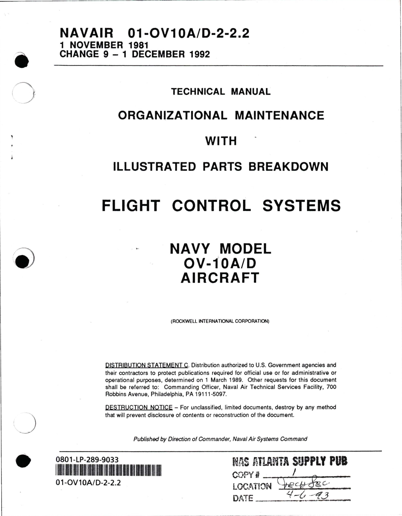 Sample page 1 from AirCorps Library document: Organizational Maintenance with Illustrated Parts Breakdown for Flight Control Systems for OV-10A/D