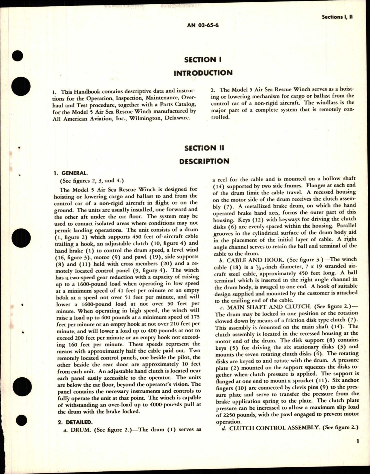 Sample page 5 from AirCorps Library document: Operation, Service and Overhaul Instructions with Parts Catalog for Air Sea Rescue Winch - Model 5