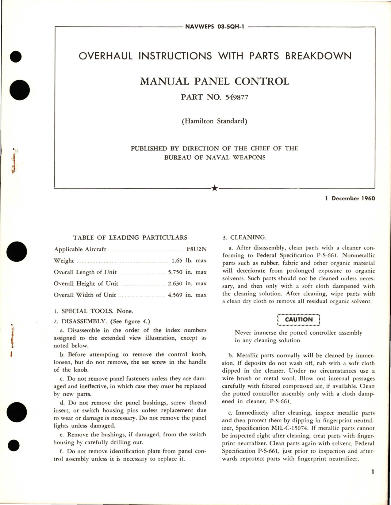 Sample page 1 from AirCorps Library document: Overhaul Instructions with Parts Breakdown for Manual Panel Control - Part 549877
