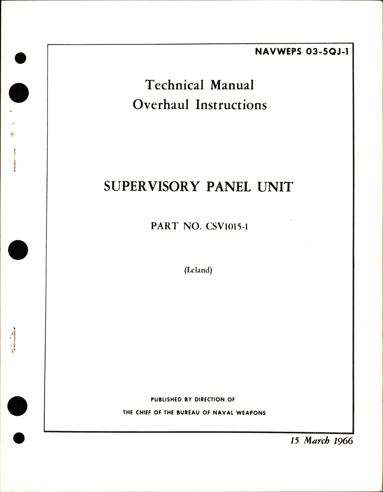 Sample page 1 from AirCorps Library document: Overhaul Instructions for Supervisory Panel Unit - Part CSV1015-1