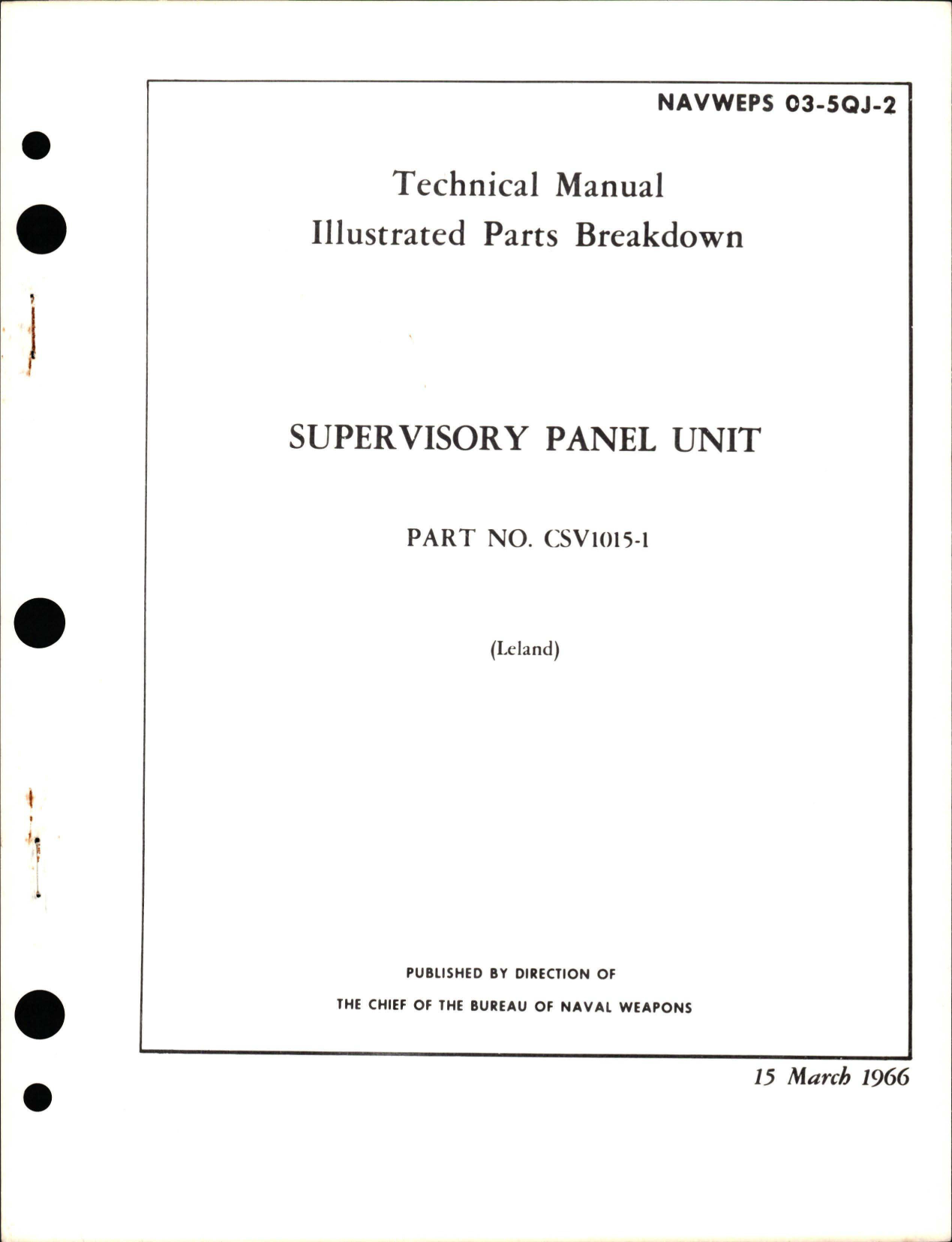 Sample page 1 from AirCorps Library document: Illustrated Parts Breakdown for Supervisory Panel Unit - Part CSV1015-1