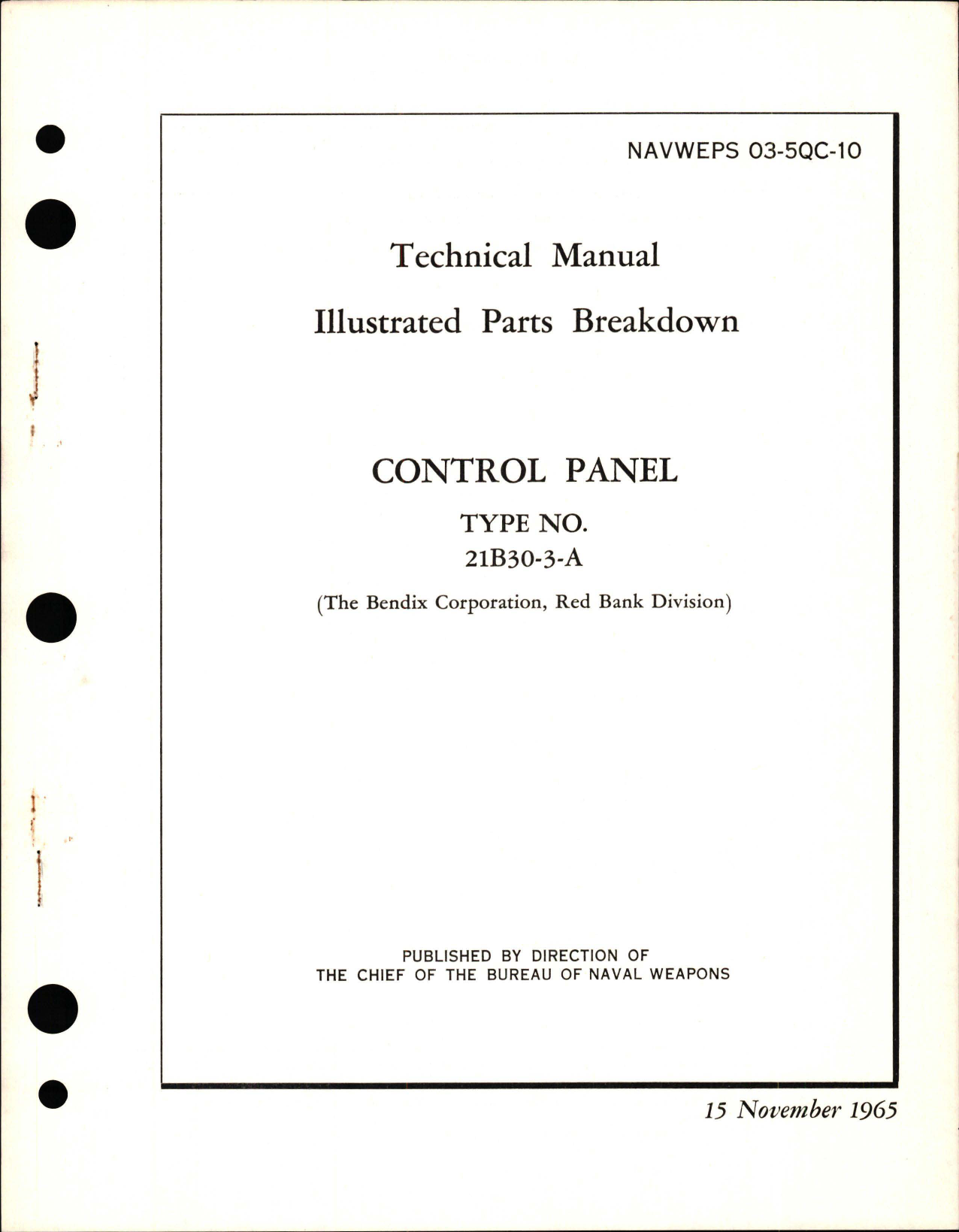 Sample page 1 from AirCorps Library document: Illustrated Parts Breakdown for Control Panel - Type 21B30-3-A