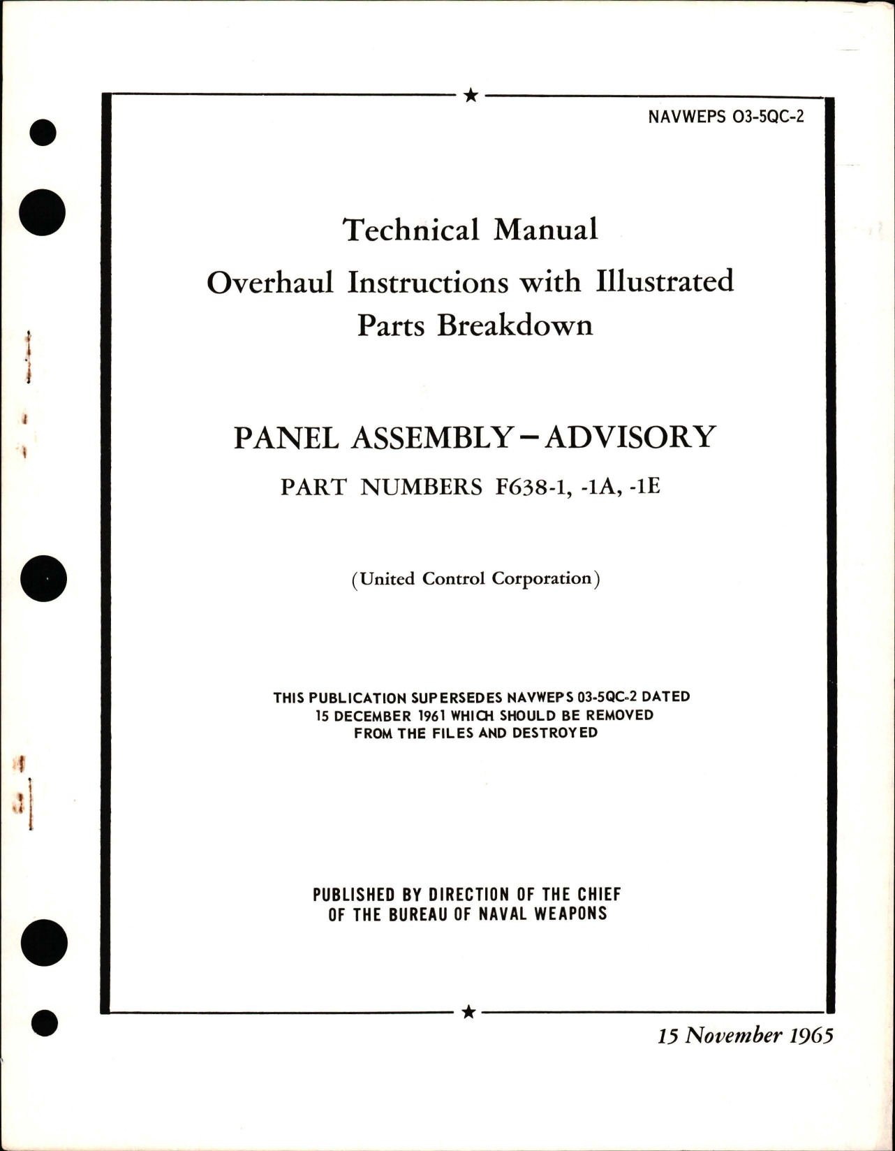 Sample page 1 from AirCorps Library document: Overhaul Instructions with Illustrated Parts Breakdown for Advisory Panel Assembly 