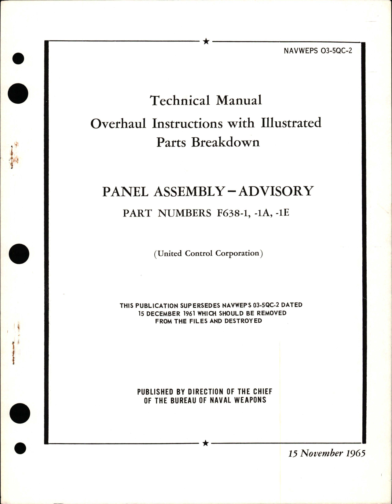Sample page 1 from AirCorps Library document: Overhaul Instructions with Illustrated Parts Breakdown for Advisory Panel Assembly 