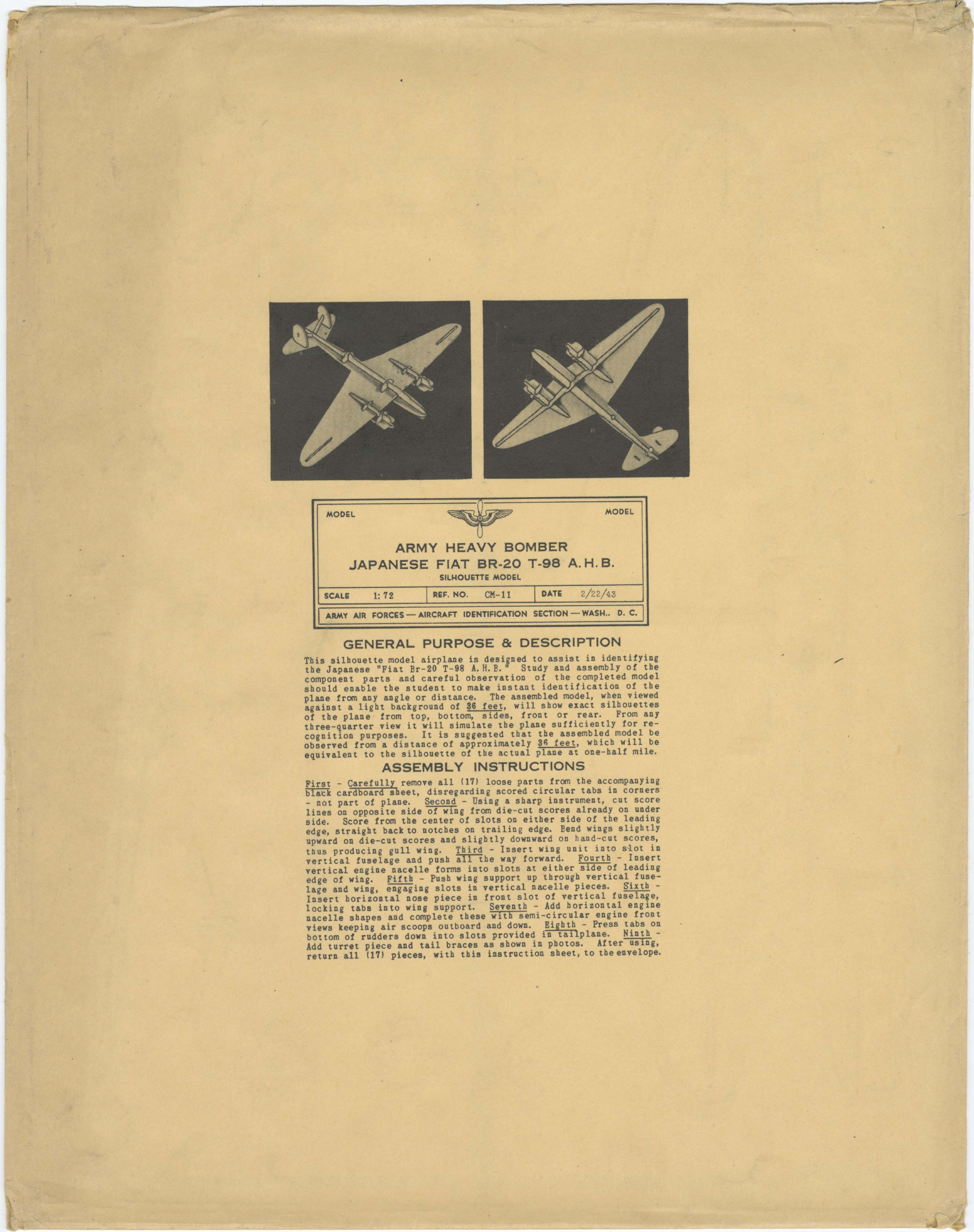 Sample page 1 from AirCorps Library document: Fiat BR-20 T-98 - Japanese Army Heavy Bomber - Silhouette Model