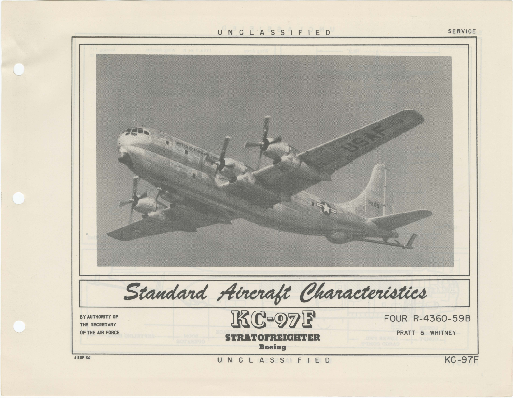Sample page 1 from AirCorps Library document: KC-97F Boeing Stratofreighter - Standard Aircraft Characteristics